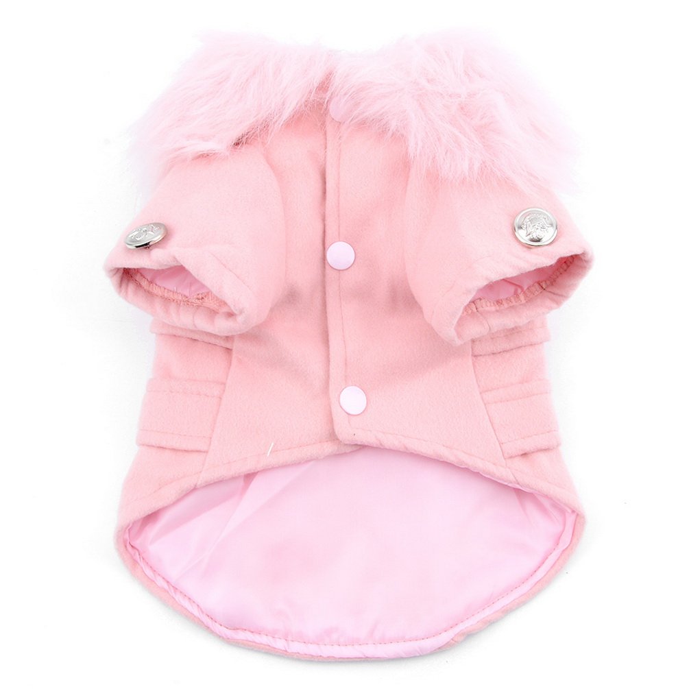 Premium European Woolen Fur Collar Coat for Small Dogs & Cats - Warm Pet Winter Clothing in Pink | Perfect for Outdoor Walks & Holiday Costumes