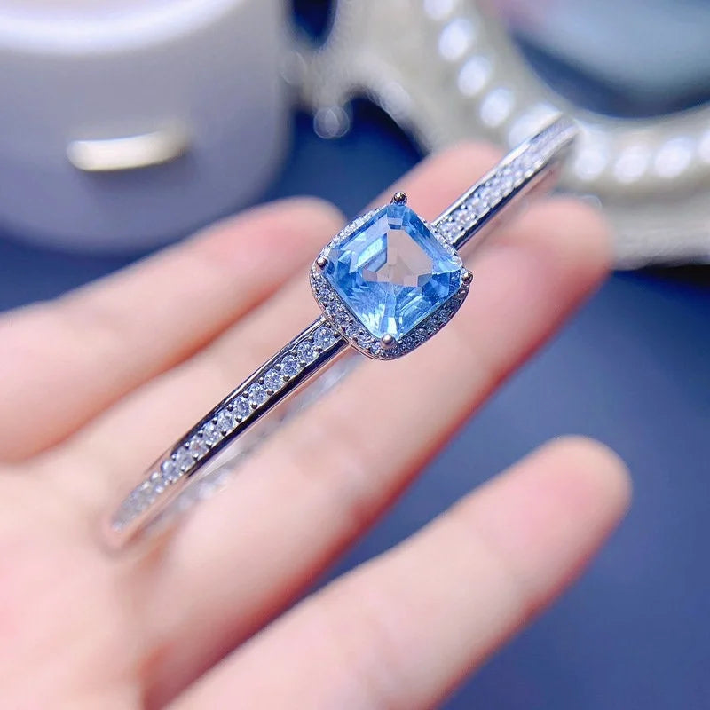 Swiss Blue Topaz Eternity Bracelet for Sagittarius - Sterling Silver Adjustable Women's Jewelry | Perfect for Birthdays, Anniversaries & Special Occasions