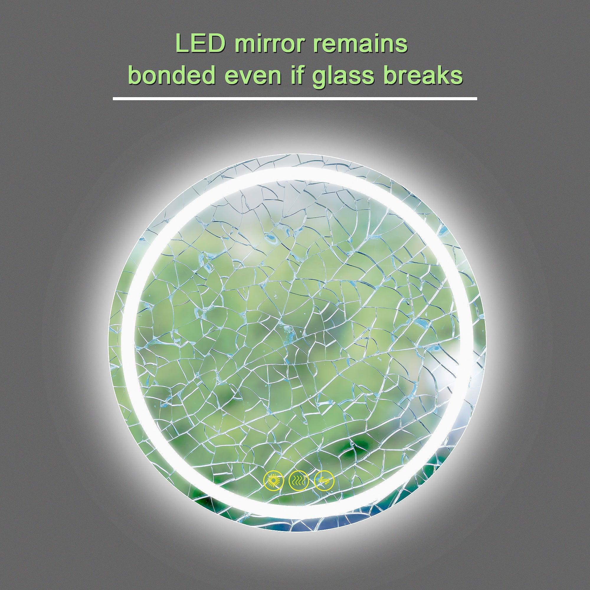 SmartShine Modern LED Dimmable Round Anti-Fog Bathroom Mirror with Backlit - Perfect for Vanity, Makeup, Shaving & Home Decor