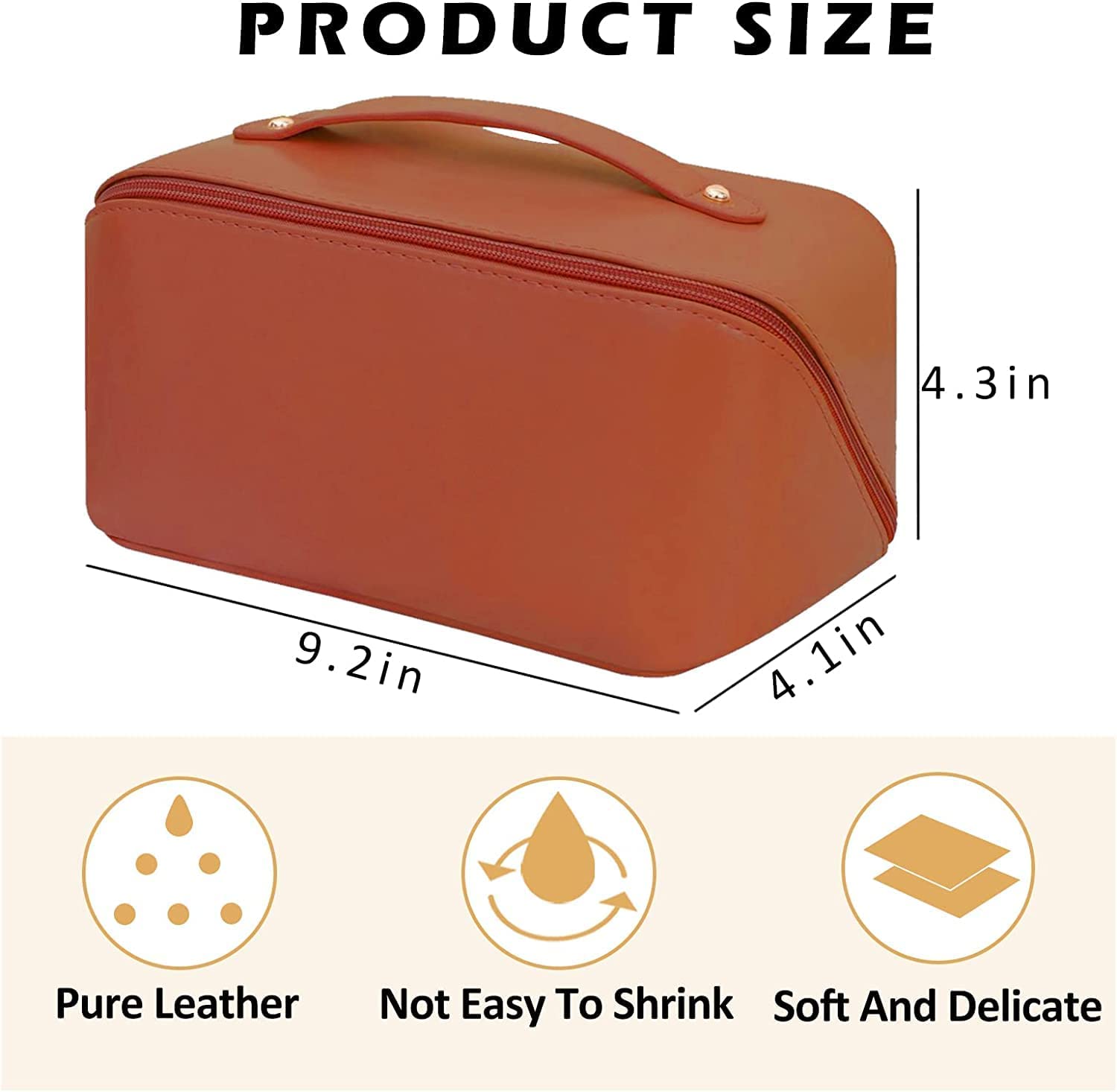 SUKEE® Leather Cosmetic Travel Organizer Bag for Women - Portable Makeup Pouch with Handle & Dividers, Wide Opening Cosmetic Case (Pack of 1) - Perfect for Air Travel, Gym & Daily Organization