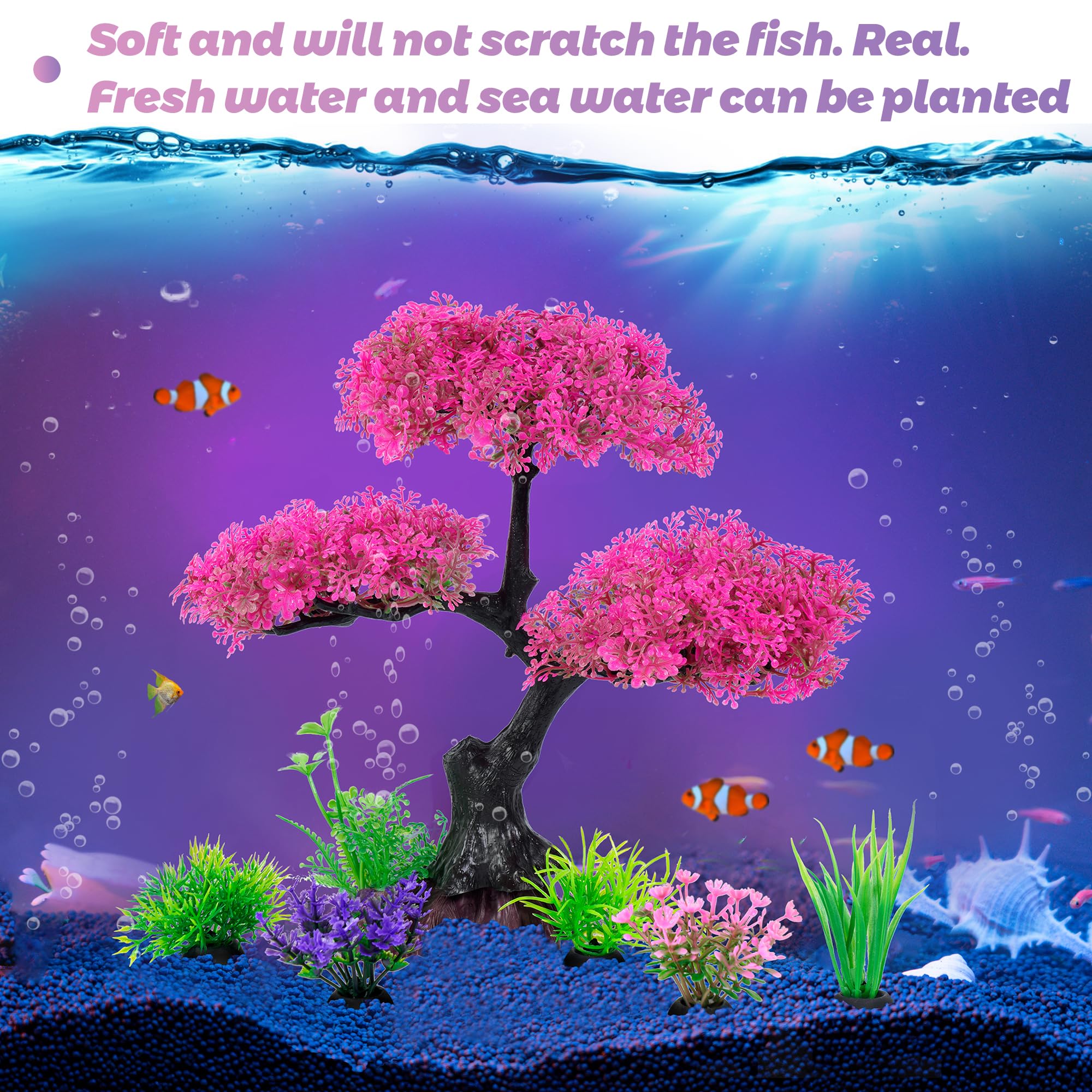 Ameliade Artificial Aquarium Plants Decor - Pink Cherry Blossom Tree Set for Fish Tank, Goldfish & Betta Hiding Accessories | Perfect for Freshwater Aquariums, Home & Office Decor
