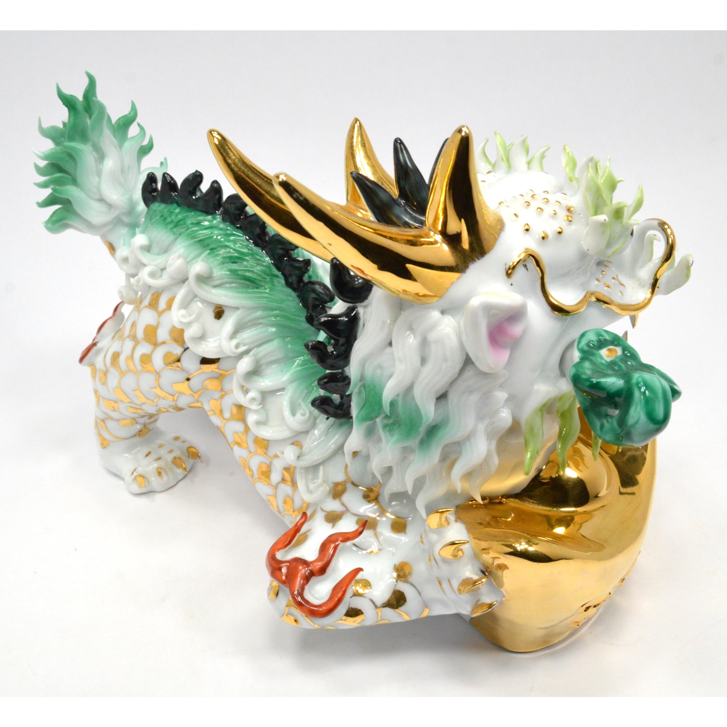 Chinese Foo Dog Porcelain Figurine - Imperial Temple Guardian Statue (Female 1 of 2) | Asian Home Decor, Feng Shui Protection, Gift for Collectors