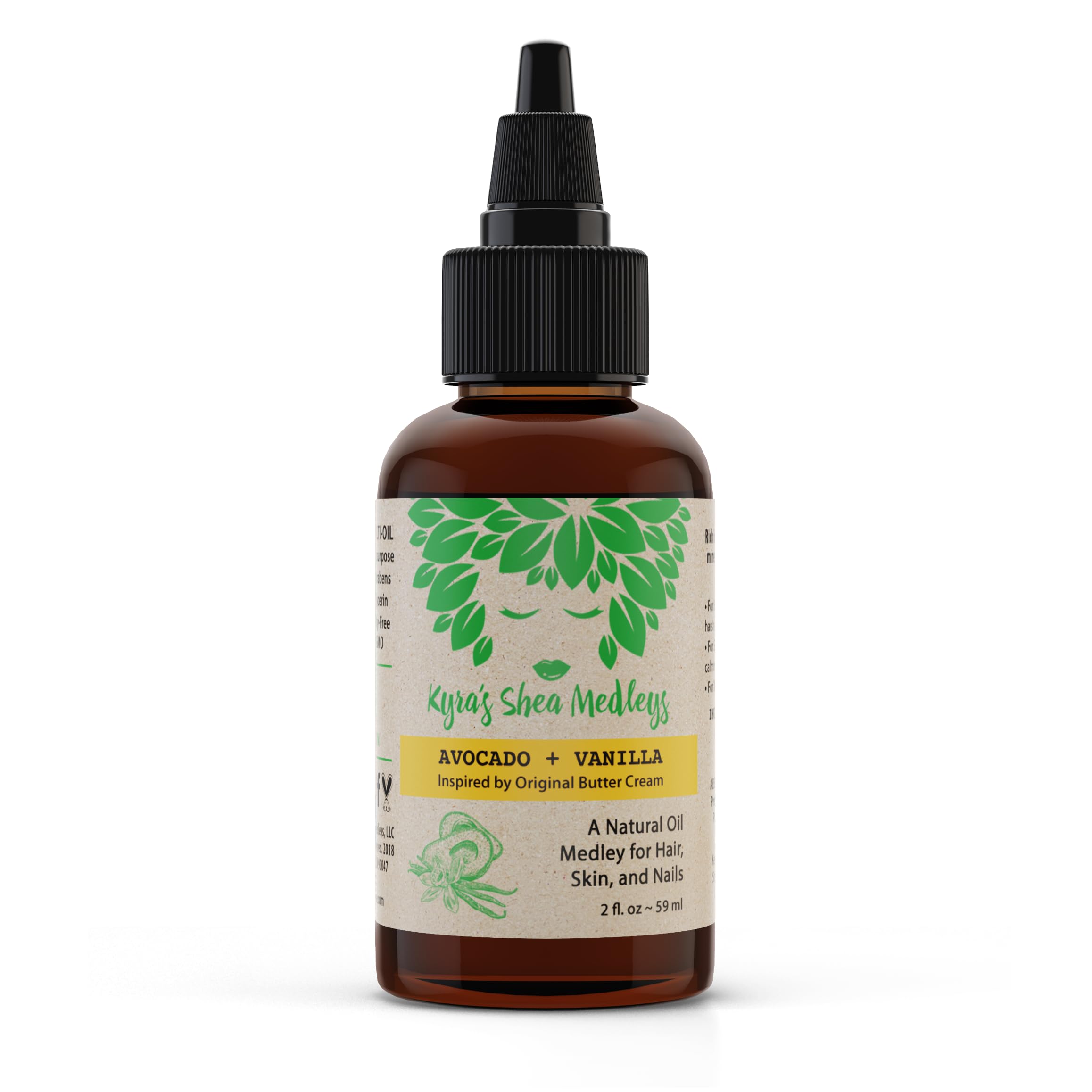 Natural Avocado & Vanilla Oil Blend for Face, Body & Hair Care - Hydrating Dry Skin, Scalp & Nails with Shea Nut Oil & Vitamin E - 2 oz Multi-Purpose Moisturizer for Daily Skincare & Hair Treatment