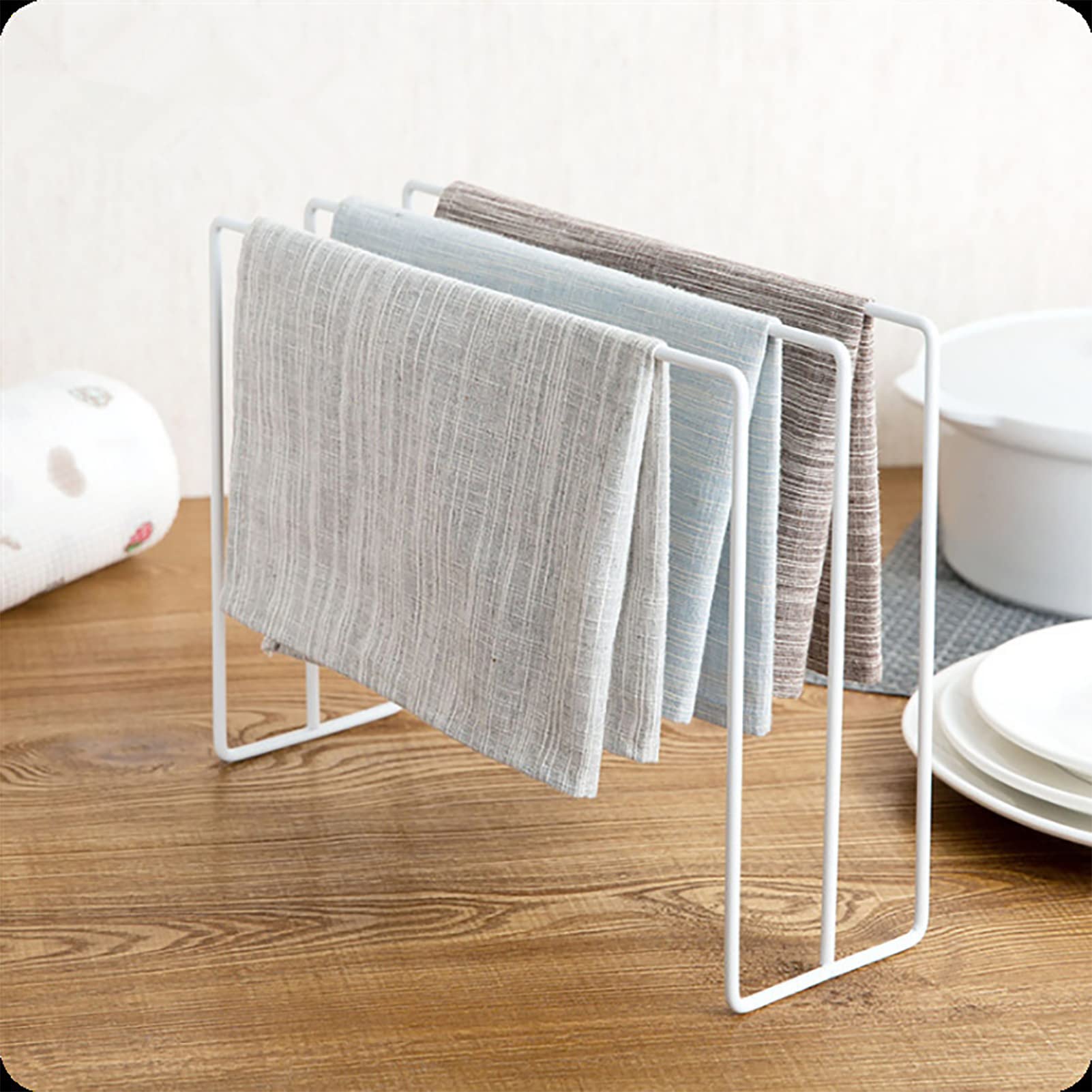 Stainless Steel Dishcloth Drying Rack for Kitchen Countertop - Foldable Sink Tray & Towel Holder - Compact Storage Organizer for Dish Cloths, Rags & Hand Towels (White) | Perfect for Small Kitchens, Apartments & RVs