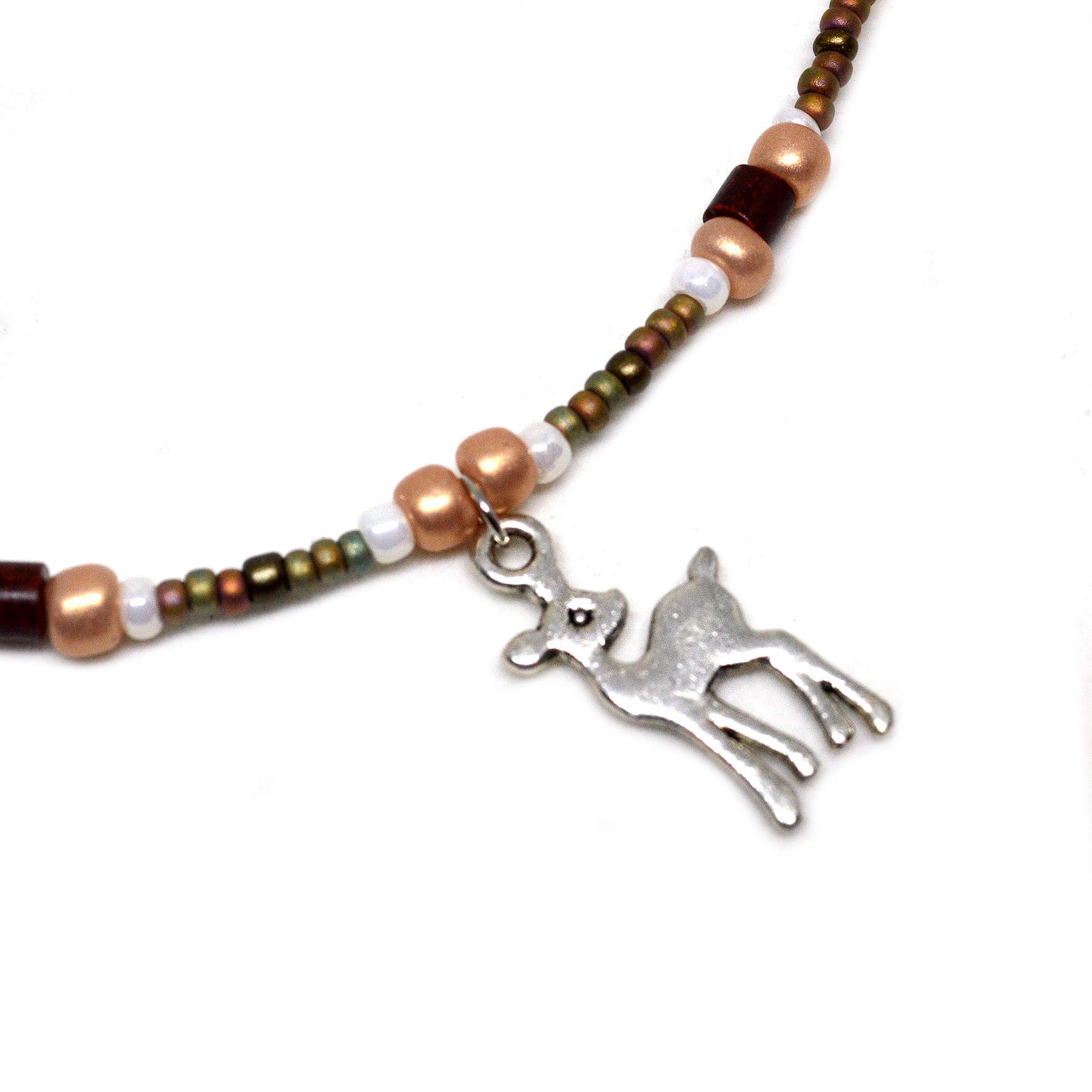 Adjustable Boho Beaded Ankle Bracelet - Handmade Woodland Deer Charm Anklet with Easy Closure - Unique Sweet Gift for Women - Perfect for Casual Wear, Festivals & Beach Outfits