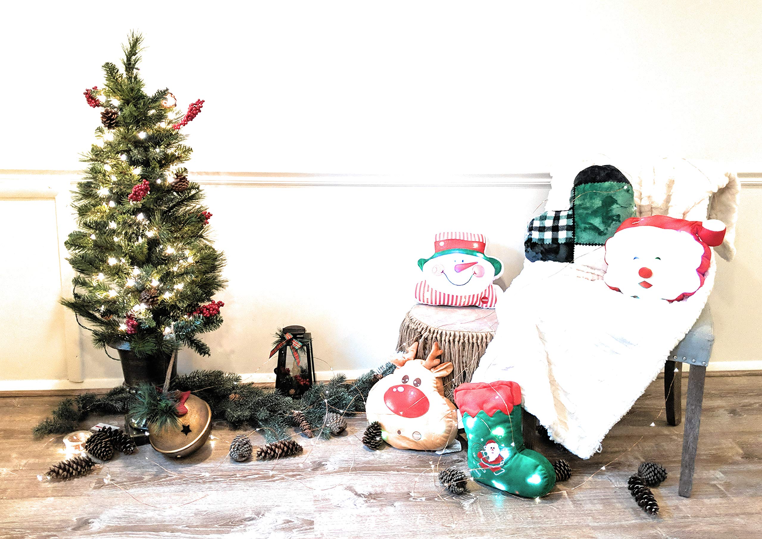 Christmas Lights Stocking Pillow - Festive Santa LED Microbead Throw Pillow for Couch, Sofa & Home Decor | Cozy Holiday Gift & Living Room Accent