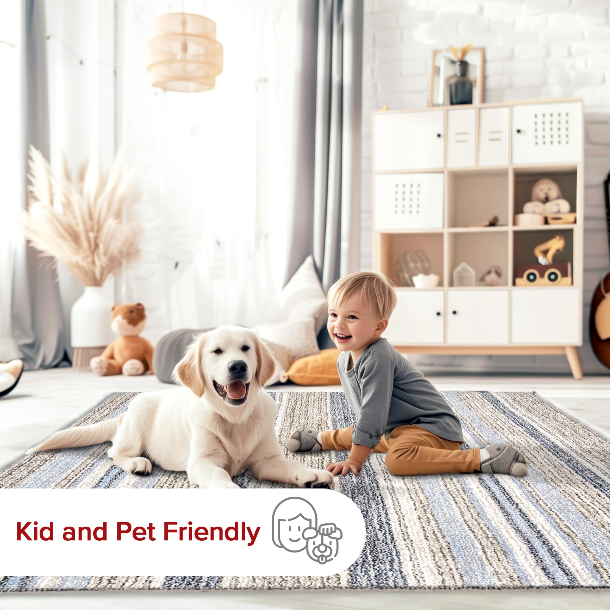 nuLOOM Drey Striped Shag Area Rug 5x8 Feet - Soft Plush Casual Denim & Ivory Shaggy Rug for Living Room, Bedroom, Dining Room, Nursery - Perfect for Cozy Home Decor & Kids Play Area