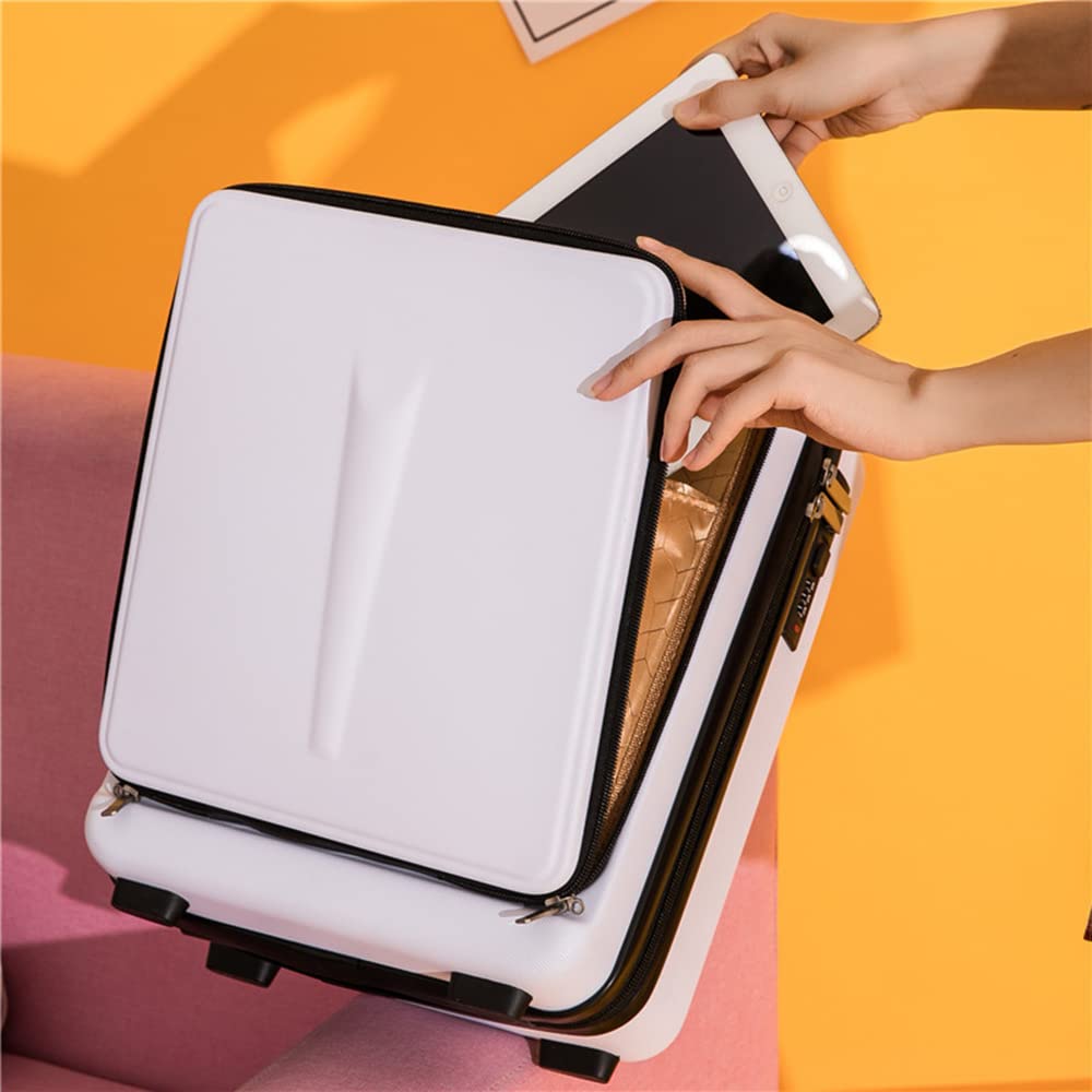 Lightweight Carry-On Suitcase with Front Zipper Pocket | ABS+PC Hardshell Luggage with TSA Lock | Compact Hand Luggage for Air Travel & Business Trips (White) - Perfect for Weekend Getaways & Business Travel
