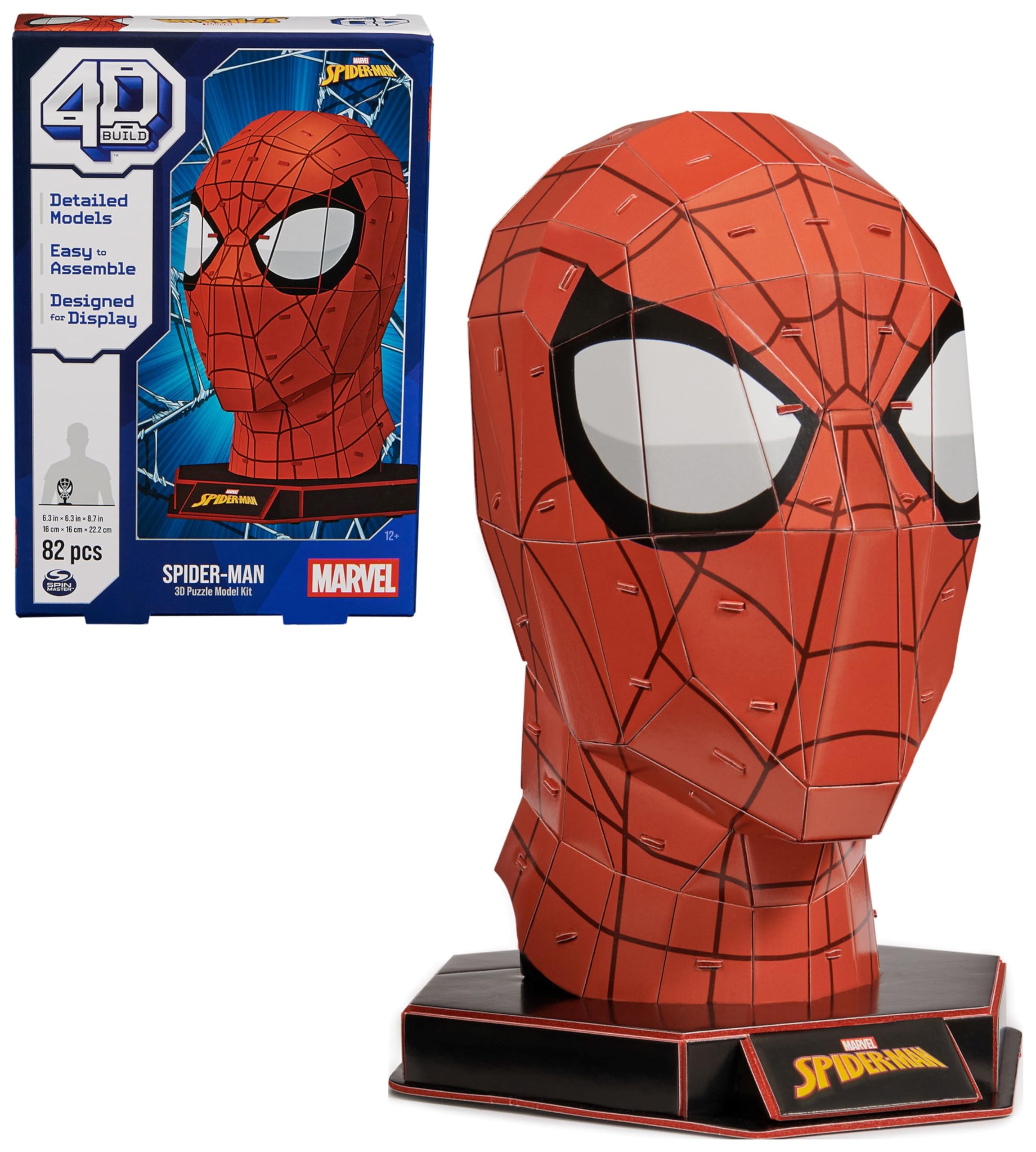 4D Build Marvel Spider-Man 3D Puzzle Model Kit - 82 Pcs with Display Stand | DIY Building Toys for Adults & Teens 12+ | Spider-Man Collectible Desk Decor | Perfect for Home Office, Gifts & Superhero Fans