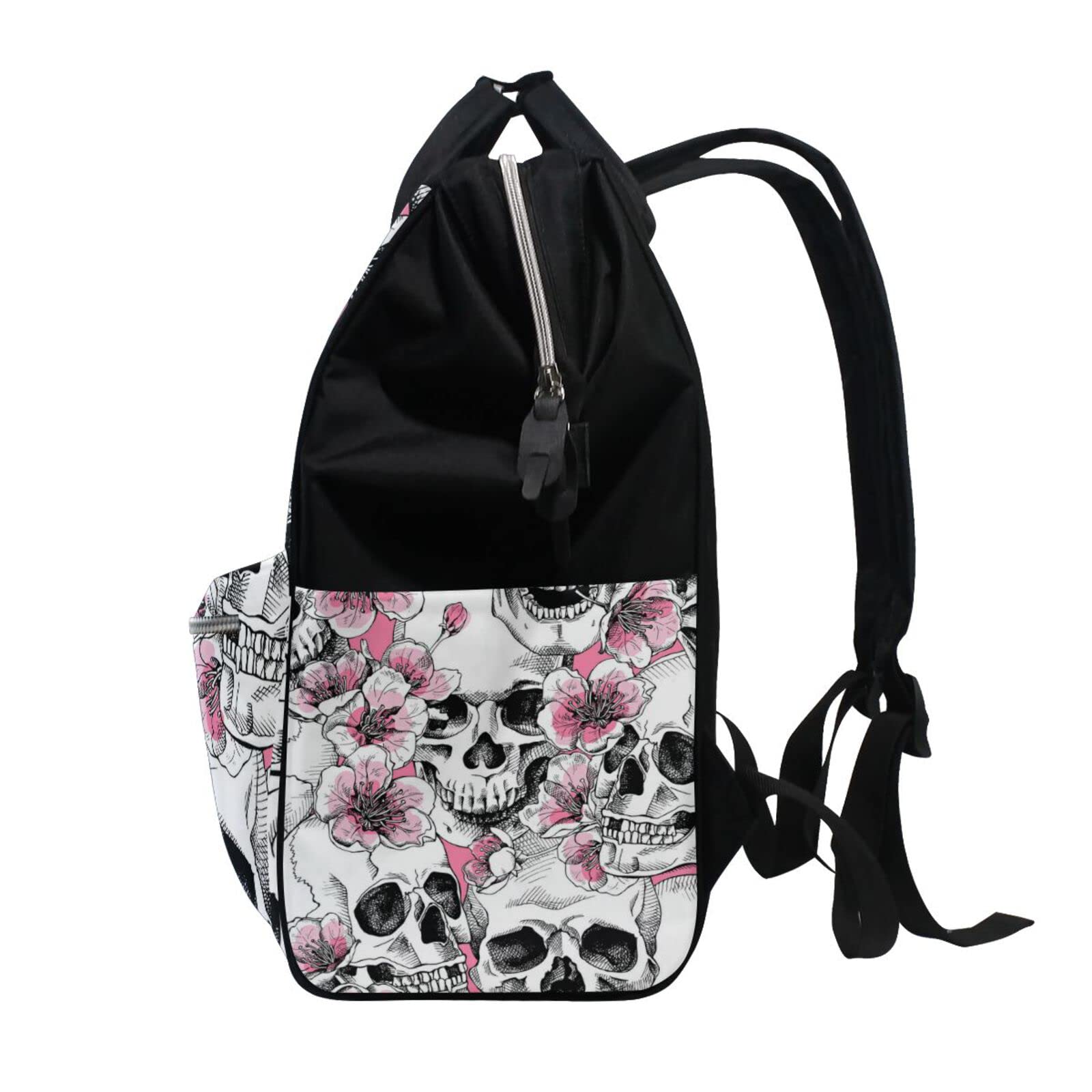 **MCHIVER Personalized Diaper Backpack with Skull & Flowers - Custom Name Mommy Baby Bag, Large Nappy Changing Travel Backpack for Nursing, Daycare & Family Outings**