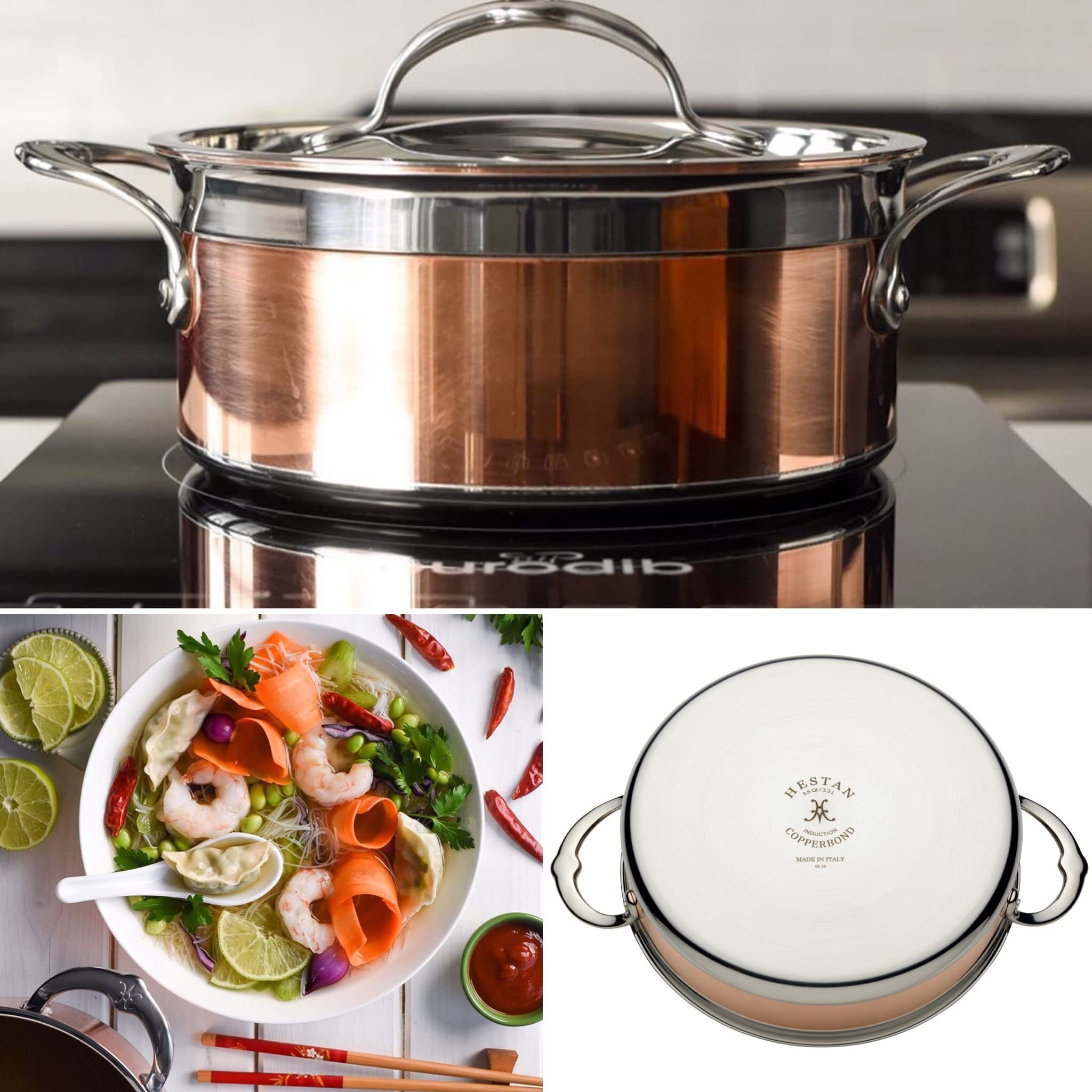 Hestan CopperBond 3-Quart Pure Copper Soup Pot - Induction Cooktop Compatible, Durable & Even Heating - Perfect for Soups, Stews, and Pasta Cooking