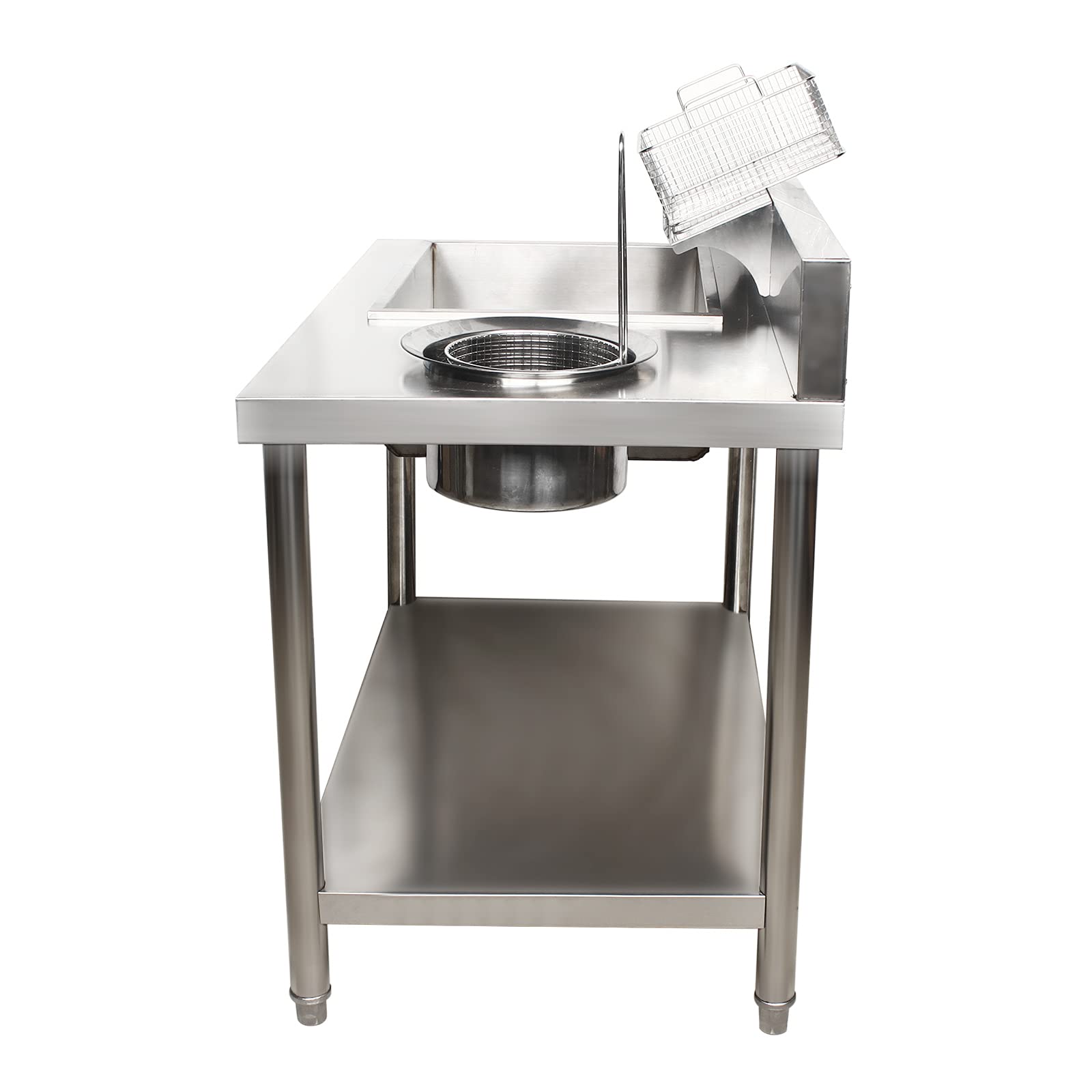 Stainless Steel Commercial Food Prep Work Table with 2 Basins & 2 Baskets - Heavy Duty Fried Chicken Breading Station for Restaurant Kitchen, Food Truck, and Catering Business | Perfect for Frying, Breading, and Food Preparation