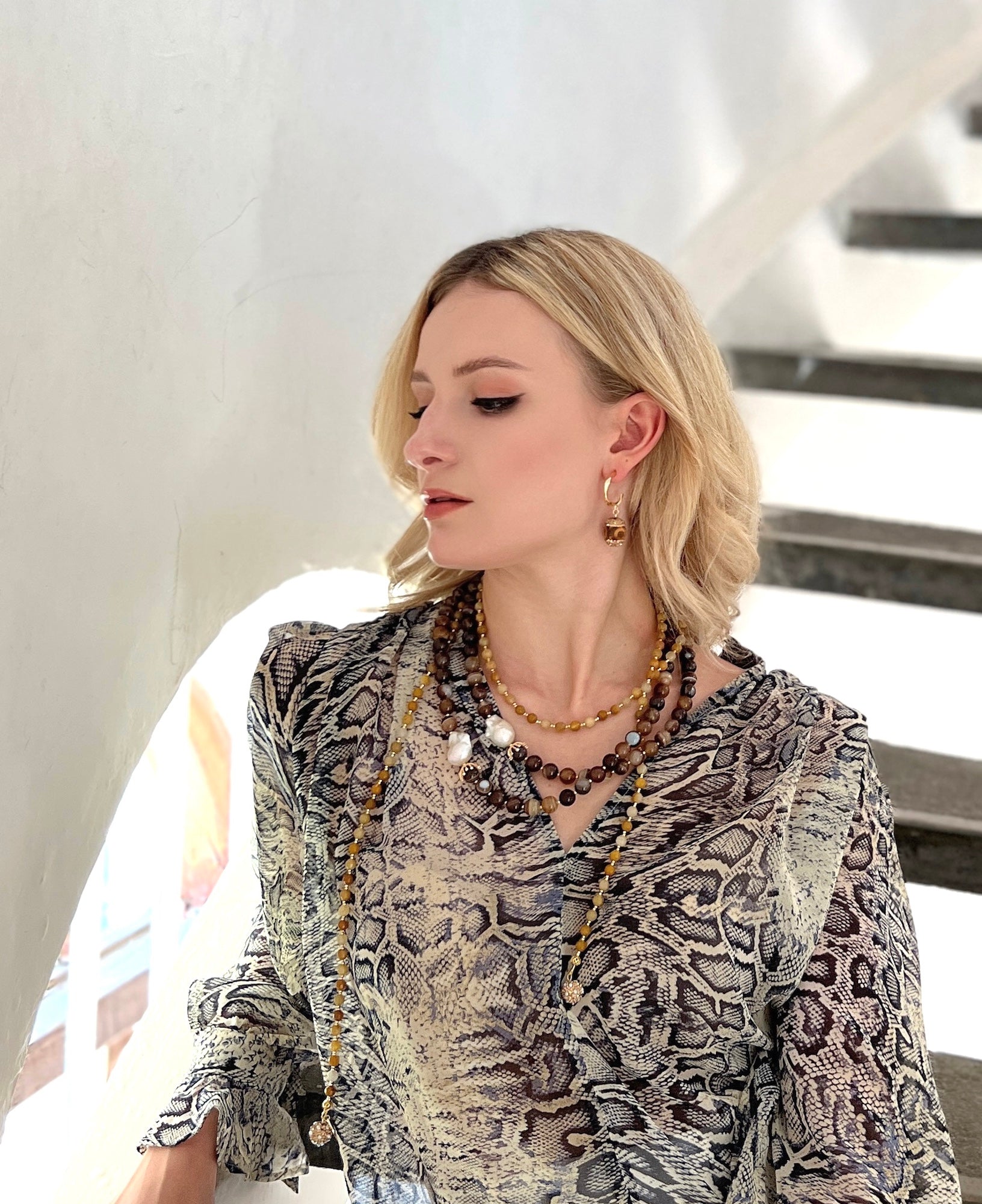 Tibetan Dzi Bead Rhinestone Hook Earrings HE011 - Stylish Ethnic Jewelry for Women, Perfect for Boho Fashion, Parties & Special Occasions