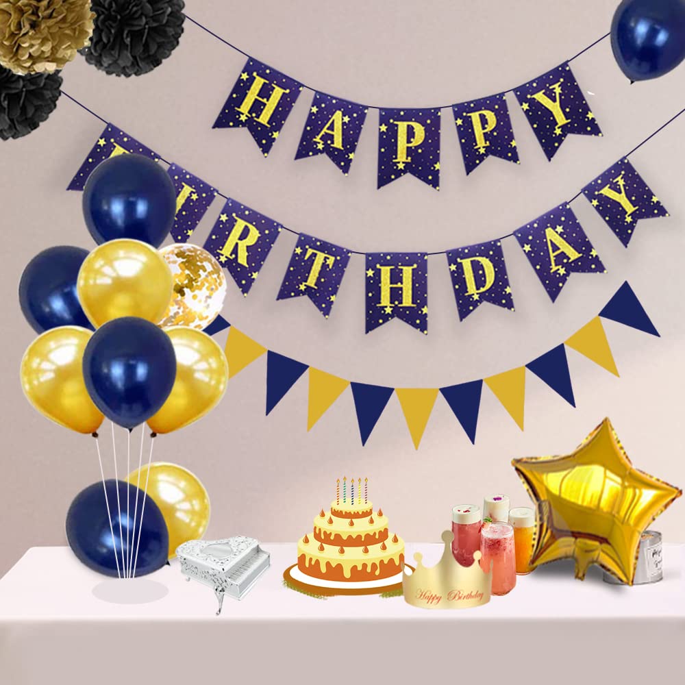 65th Birthday Party Decorations Set - Gold 'Happy 65th Birthday' Banner, Number Balloons, Sash & Confetti Balloons for 65 Year Old Celebration - Perfect for Milestone Birthday Parties, Retirement Celebrations & Anniversary Events (Dark Blue)