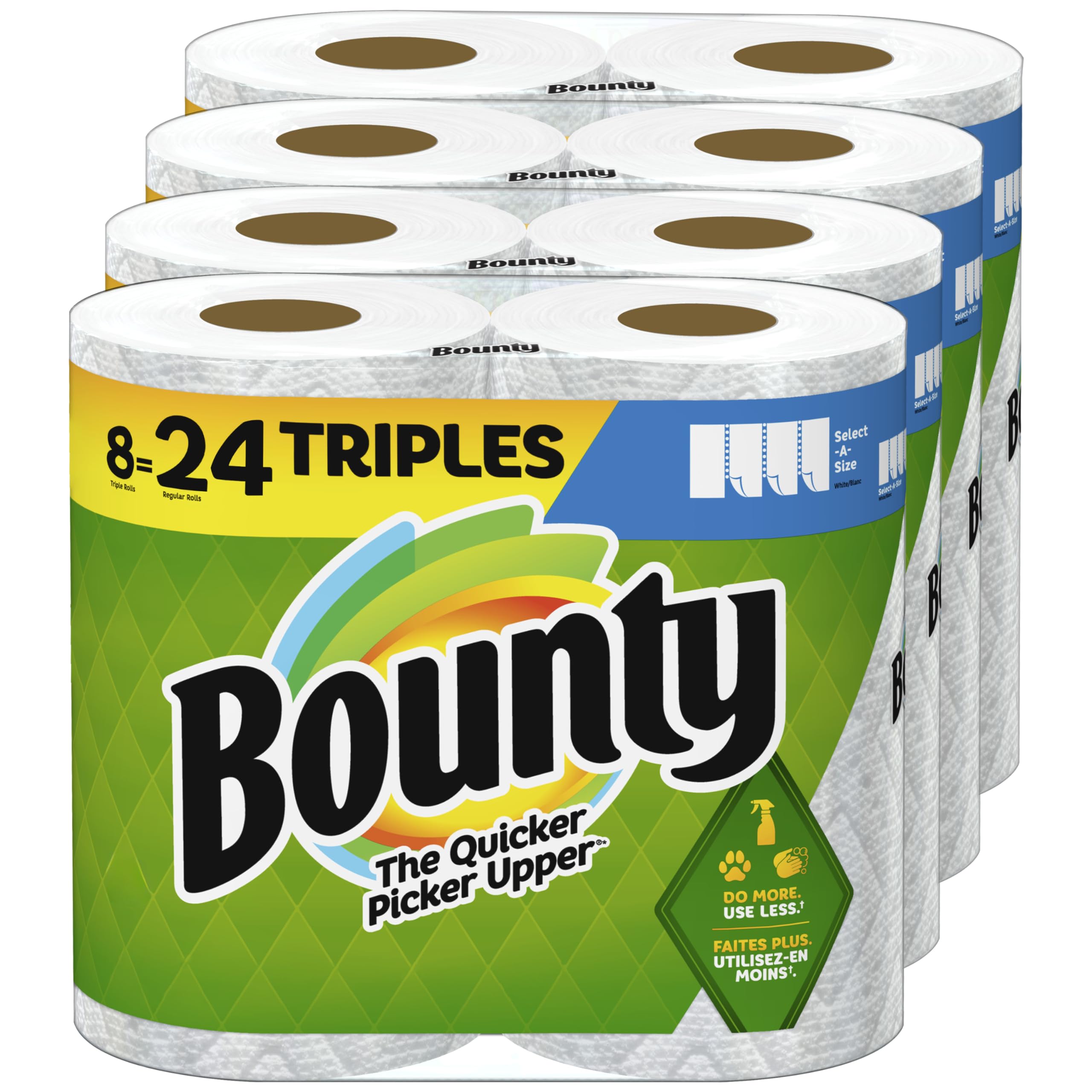 Bounty Select-A-Size Paper Towels, White, 8 Triple Rolls (24 Regular Rolls) - Ultra Absorbent & Strong for Kitchen Cleaning, Spills, and Household Use