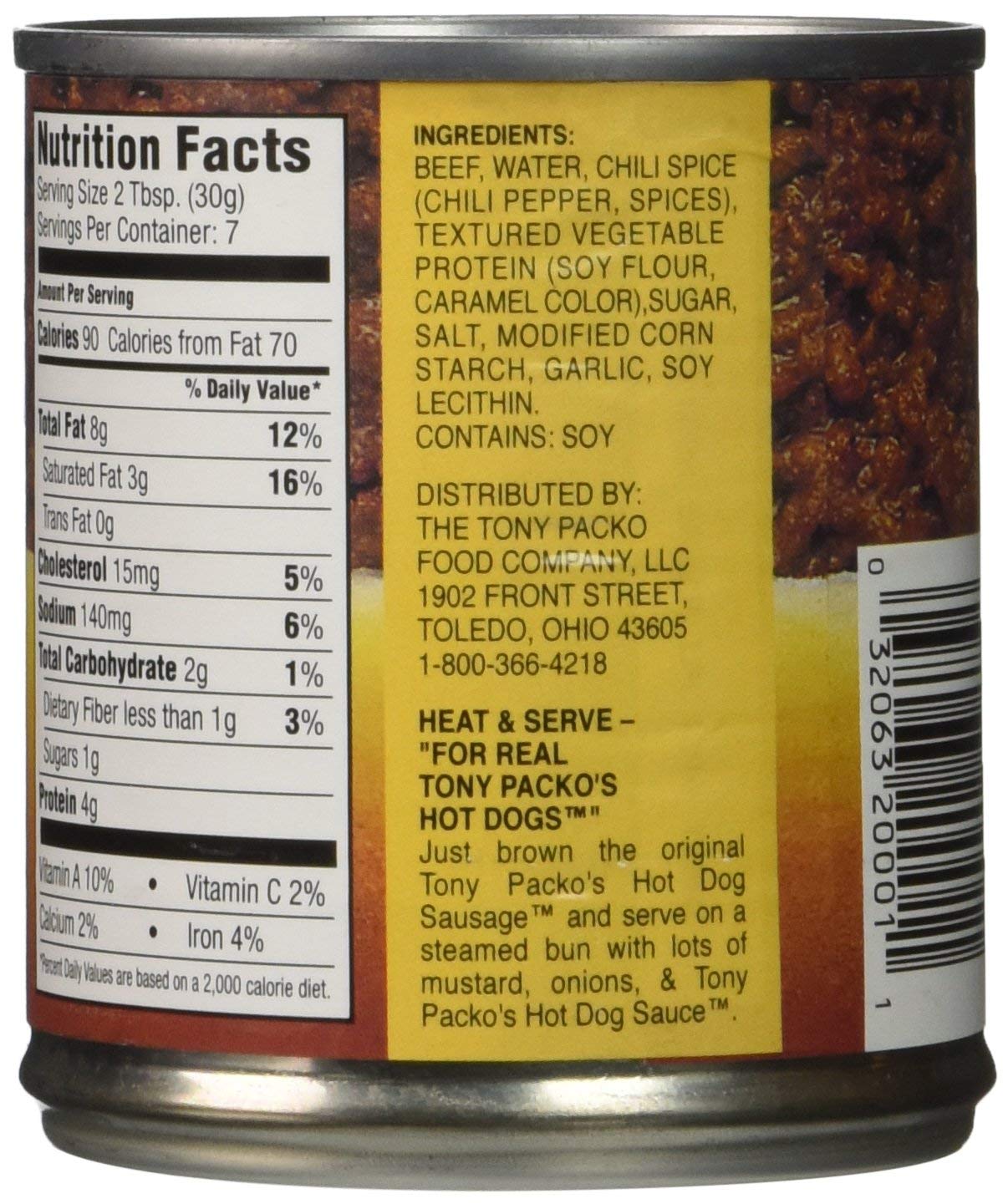 Tony Packo's Original Hot Dog Chili Sauce with Beef - 7.5oz (Pack of 12) | Premium Hot Dog Topping for Grilling, BBQs & Game Day Parties