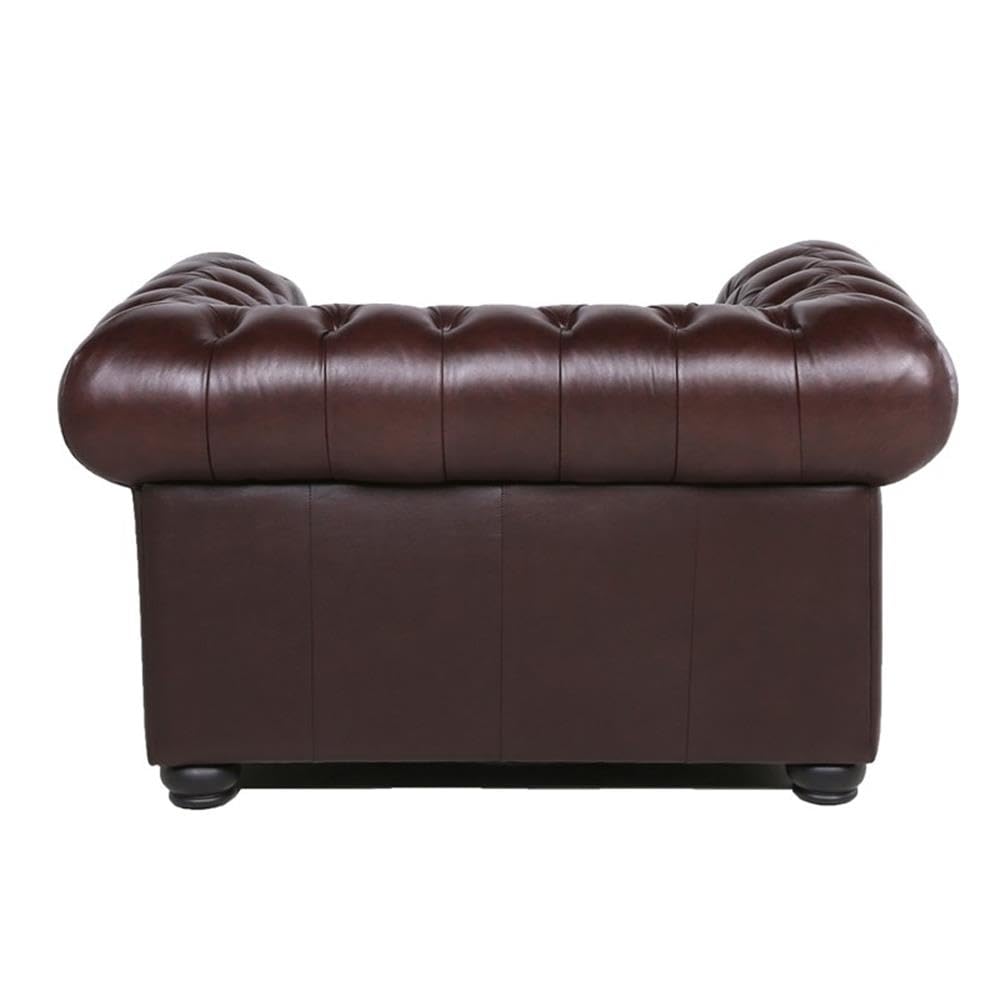 Luxury Brown Leather Chesterfield Accent Chair and Sofa 2-Piece Set for Living Room - Classic Home Square Furniture for Office, Lounge & Library Decor