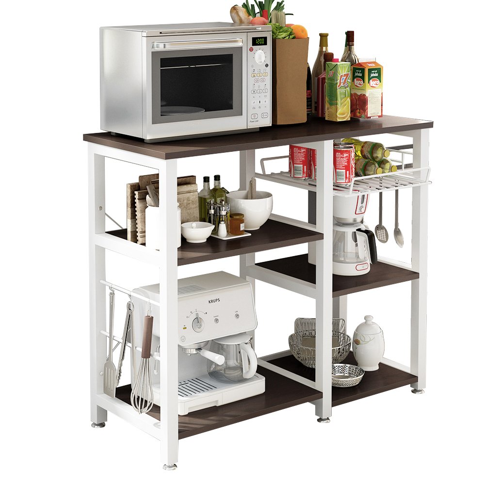 SogesPower 3-Tier Kitchen Baker's Rack with Microwave Stand - Heavy Duty Storage Shelf Organizer for Kitchen, Living Room & Hallway - Space Saving Multifunctional Utility Shelf (Black) - Perfect for Small Apartments & Home Organization