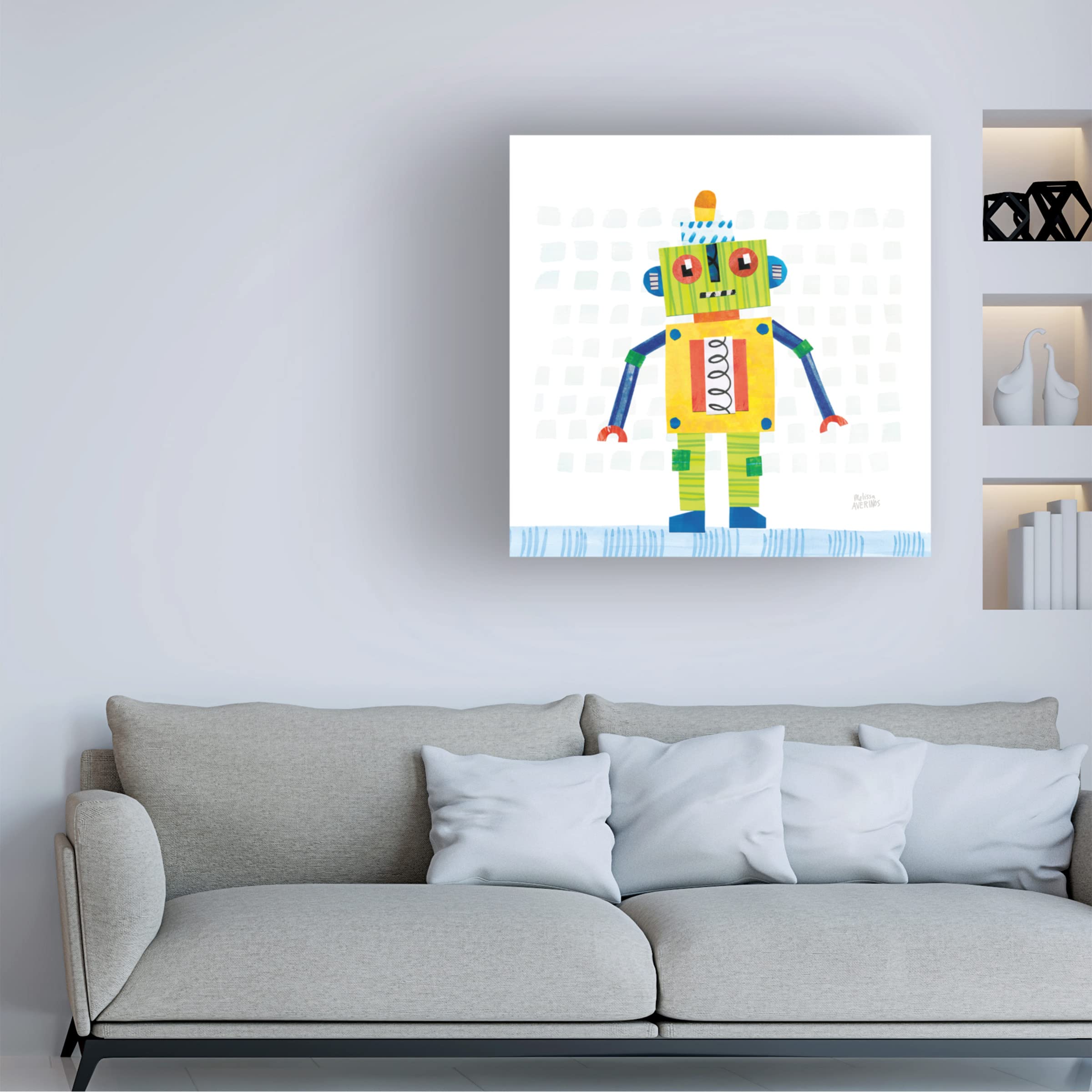 Trademark Fine Art 'Robot Party IV on Squares' Canvas Art Print by Melissa Averinos - Modern Abstract Wall Decor for Living Room, Bedroom & Office
