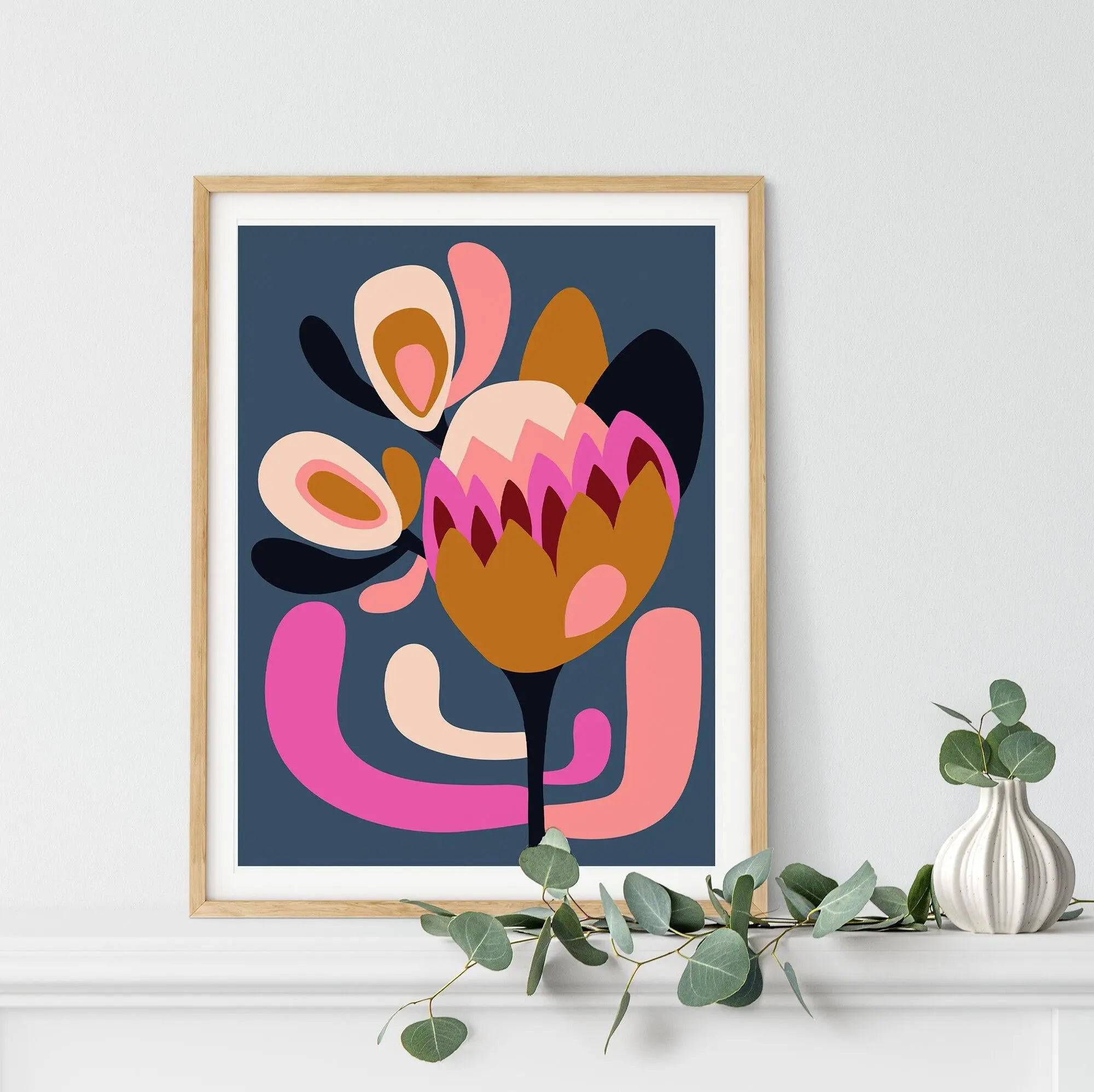 Modern Protea Wall Art Print - Handmade Floral Canvas Painting for Home Decor - Perfect for Living Room, Bedroom & Office