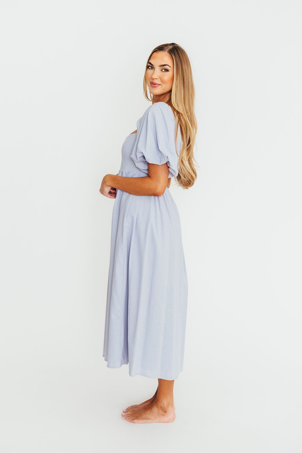 Stylish Hamilton Midi Dress in Light Blue - Bump Friendly Maternity Dress with Inclusive Sizing (S-2XL) | Perfect for Pregnancy, Office Wear & Special Occasions
