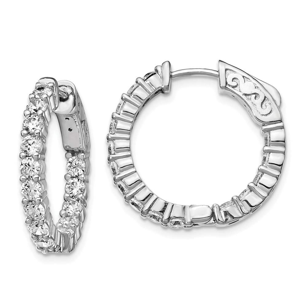 Sterling Silver Rhodium-Plated Cubic Zirconia In & Out Hoop Earrings QE12994 | Elegant Everyday Jewelry for Women, Perfect for Work, Parties & Special Occasions