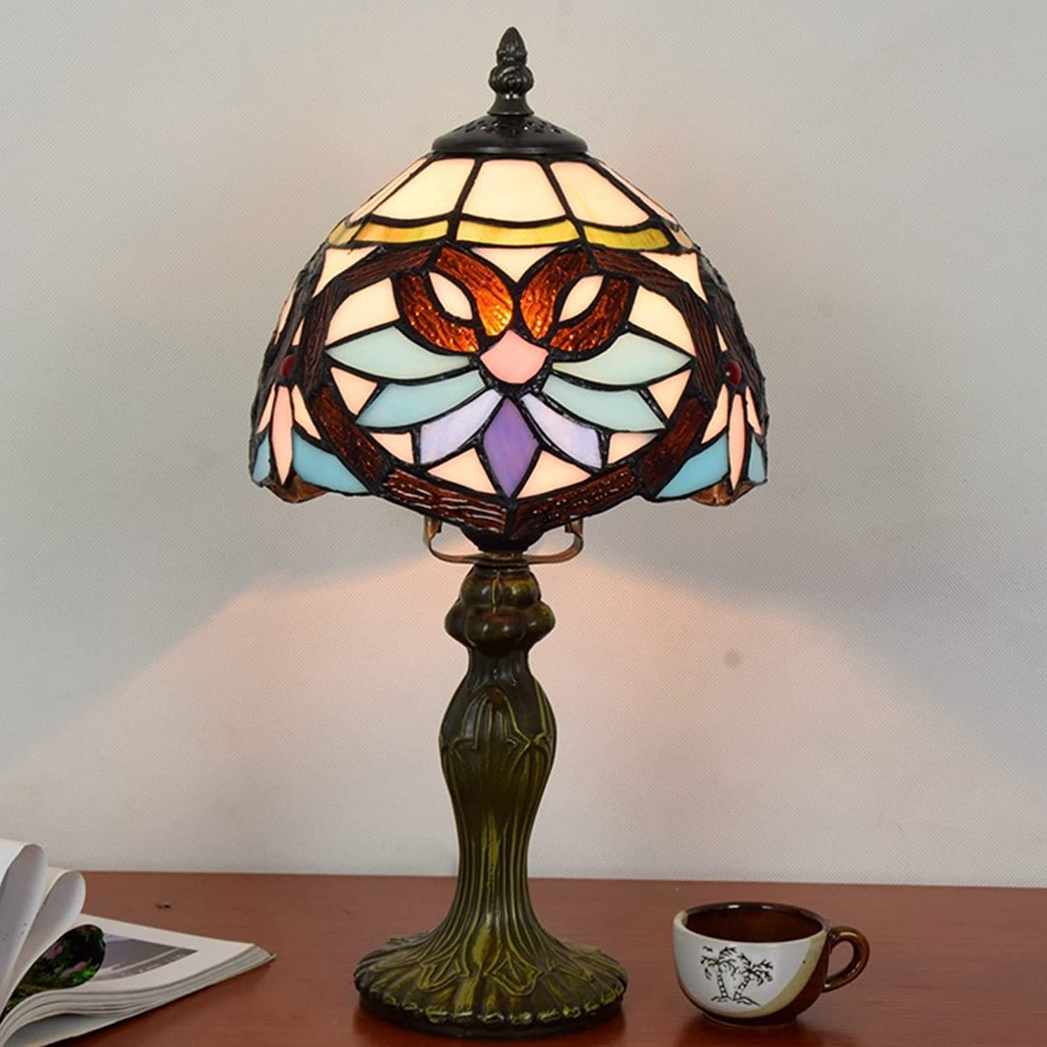 Tiffany Style Stained Glass Table Lamp - 8 Inch Baroque Desk Lamp for Living Room, Bedroom & Study | Elegant Night Light for Lounge, Minimalist Home Decor