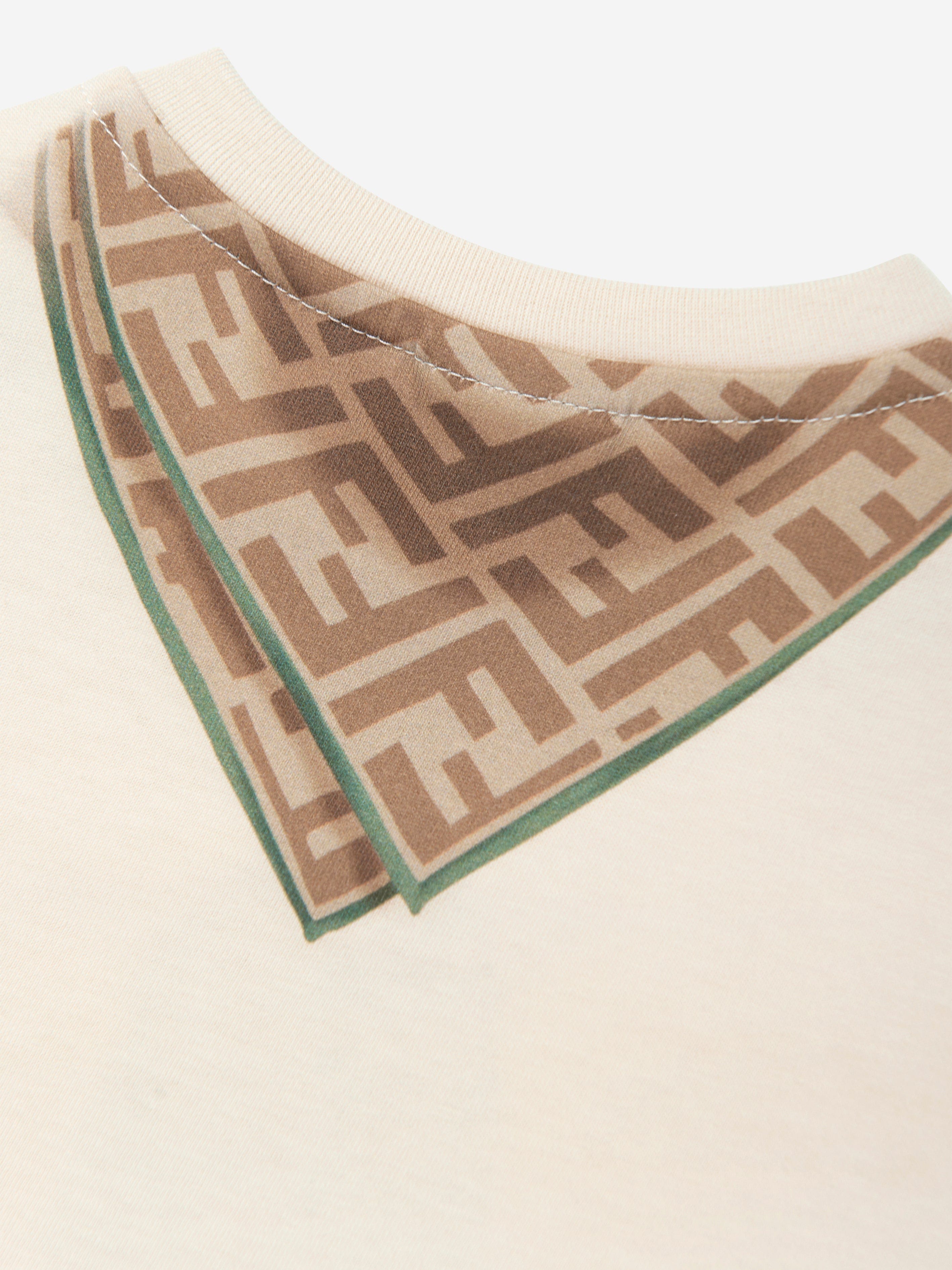 Baby Boys Scarf Print T-Shirt in Beige - Soft Cotton Casual Tee for Toddlers - Perfect for Playdates, Family Outings & Photo Shoots