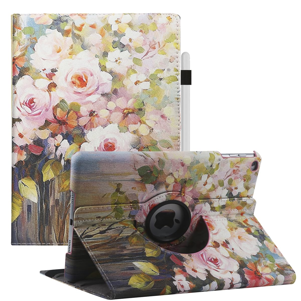 Premium 360° Rotating Stand Case for iPad 9.7 (2018/2017 6th/5th Gen), iPad Air 2 & iPad Air - Multi-Angle Viewing, Auto Sleep/Wake Function (Blooming Flowers Design) - Perfect for Work, Study & Entertainment