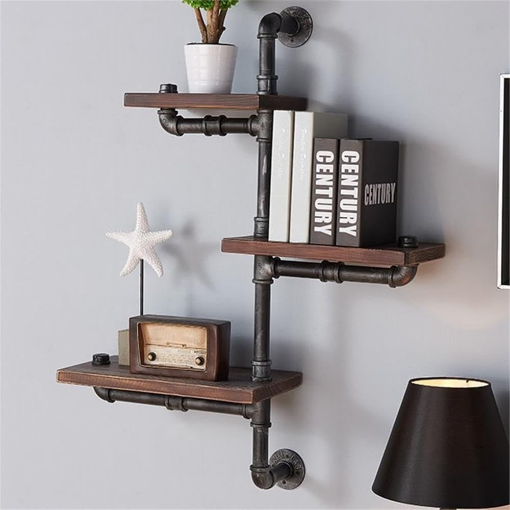 Modern Metal Wall Display Shelf in Gray/Walnut - Hawthorne Collections | Stylish Floating Shelves for Living Room, Bedroom & Office Decor