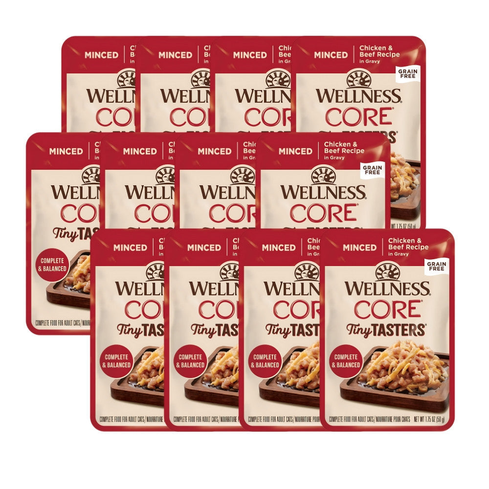 12-Pack Wellness CORE Tiny Tasters Wet Cat Food Variety Pack - Chicken, Turkey, Duck, Tuna & Shrimp, Beef - 1.75oz (50g) Each - Perfect for Kittens, Adult Cats & Picky Eaters at Home or Travel