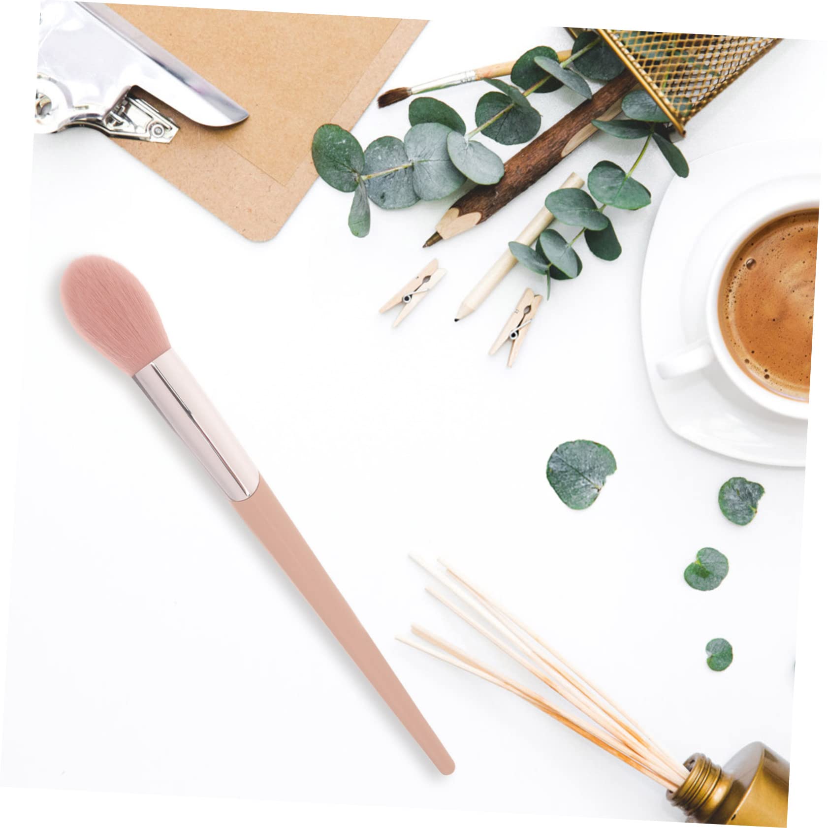 Minkissy Large Makeup Brush Set - 4pcs Precision Blush & Highlighter Brushes with Flame Design, Soft Pink Artificial Fiber Bristles for Women | Perfect for Contouring, Blending & Highlighting