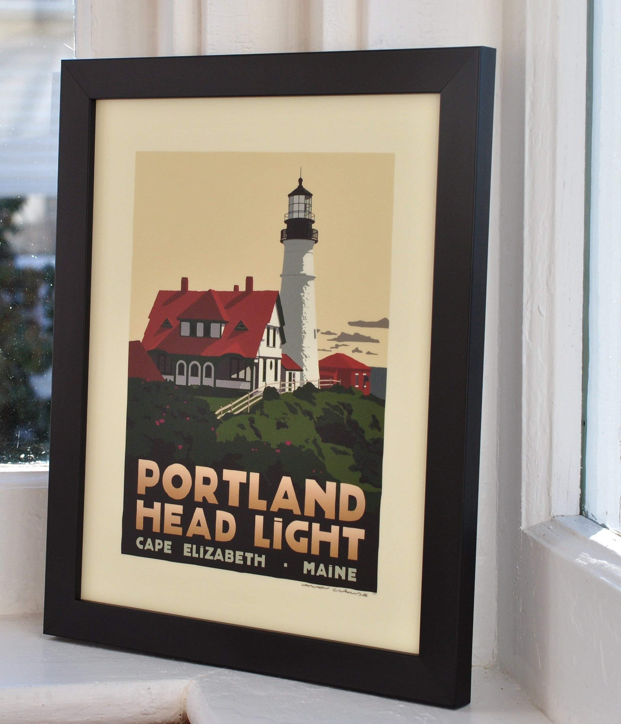 Portland Head Light Maine Framed Print - 8x10 Lighthouse Travel Poster Wall Art Decor for Home Office Living Room Coastal Theme