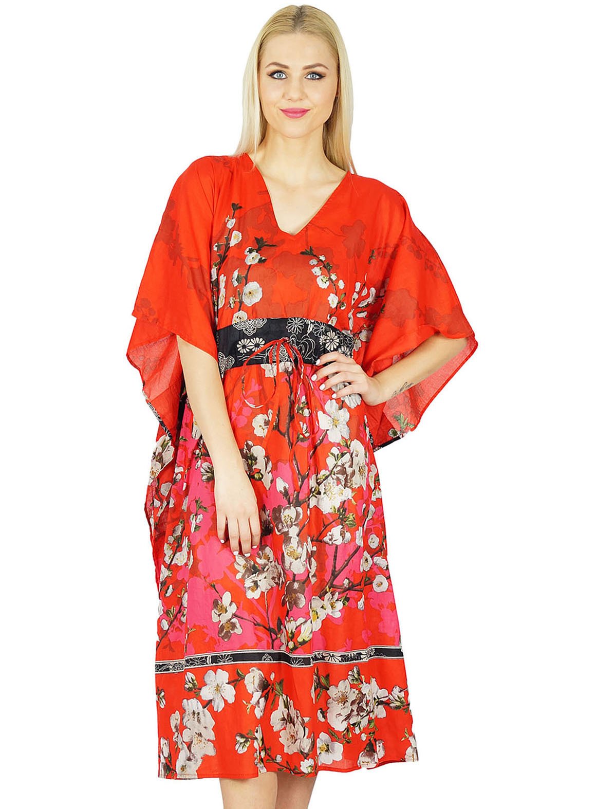 Bimba Women's Printed Maxi Dress - Flowy Kaftan with Kimono Sleeves for Beach Cover Up | Perfect for Summer Vacations, Pool Parties & Resort Wear