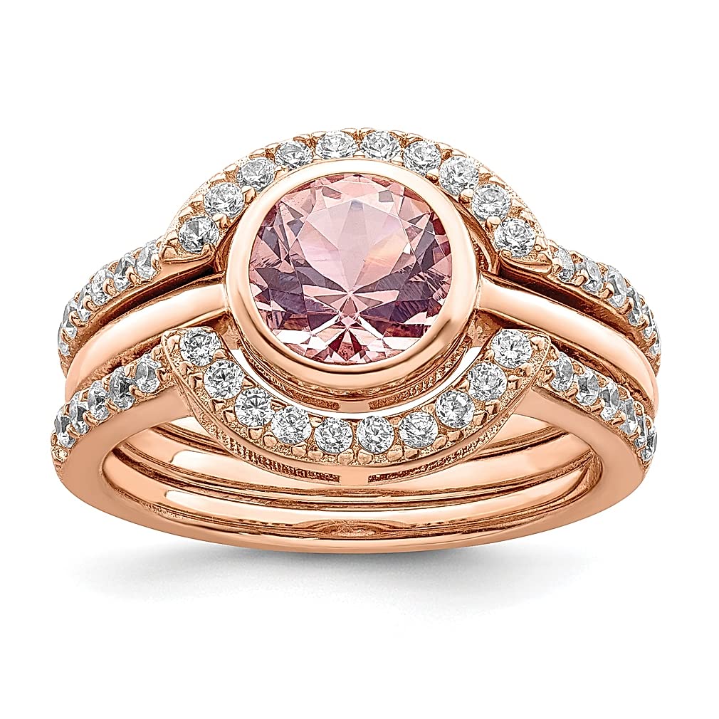 925 Sterling Silver Rose Gold Cubic Zirconia 3-Band Ring Set | Stackable Wedding, Engagement & Fashion Jewelry for Women | Perfect Gift for Her, Anniversary & Special Occasions