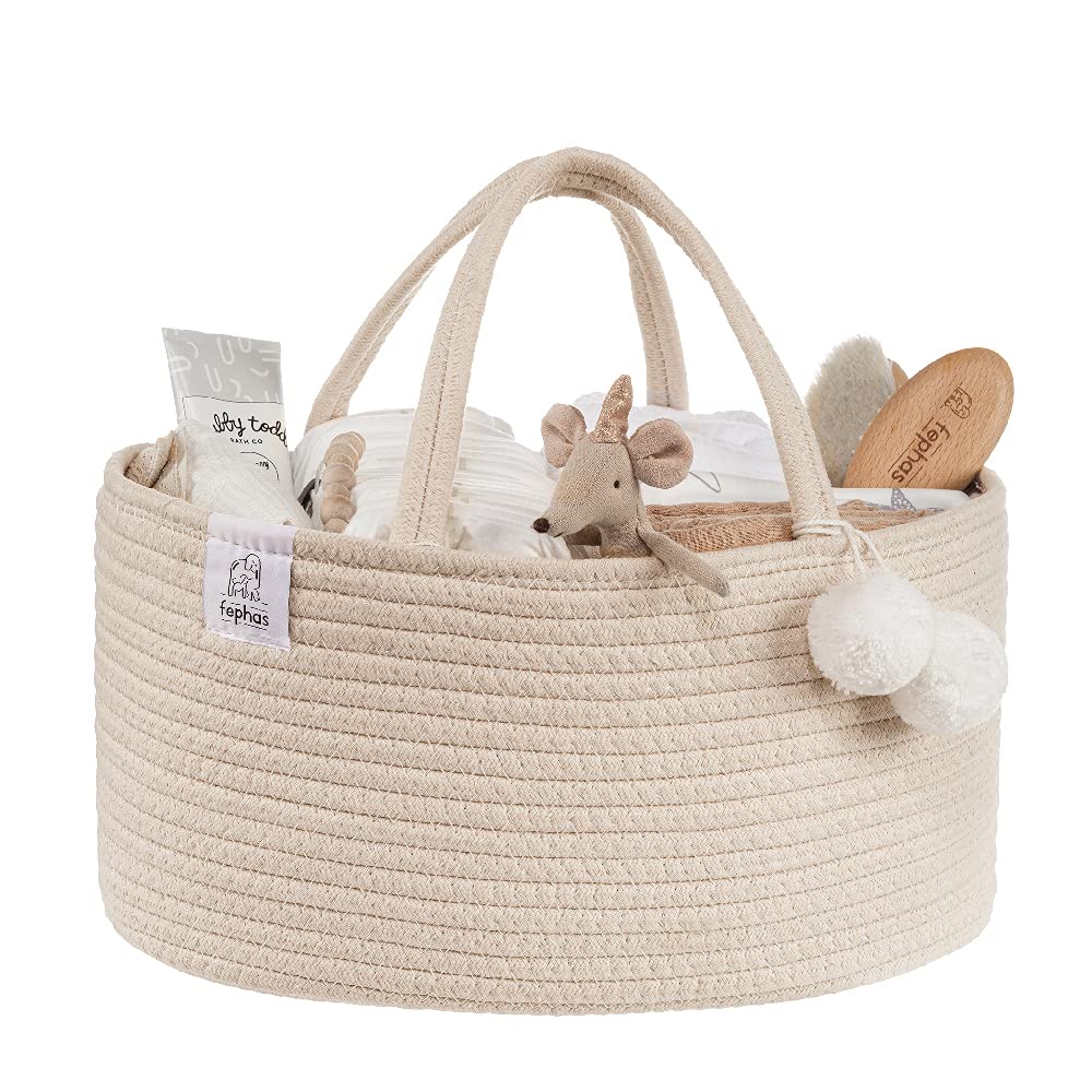 Portable Baby Diaper Caddy Organizer - Rope Nursery Storage Bin for Diapers & Essentials - Perfect for Changing Table, Nursery & Car Travel - Ideal Baby Shower Gift & Registry Present (Beige) - Keep Baby Essentials Organized at Home or On-the-Go