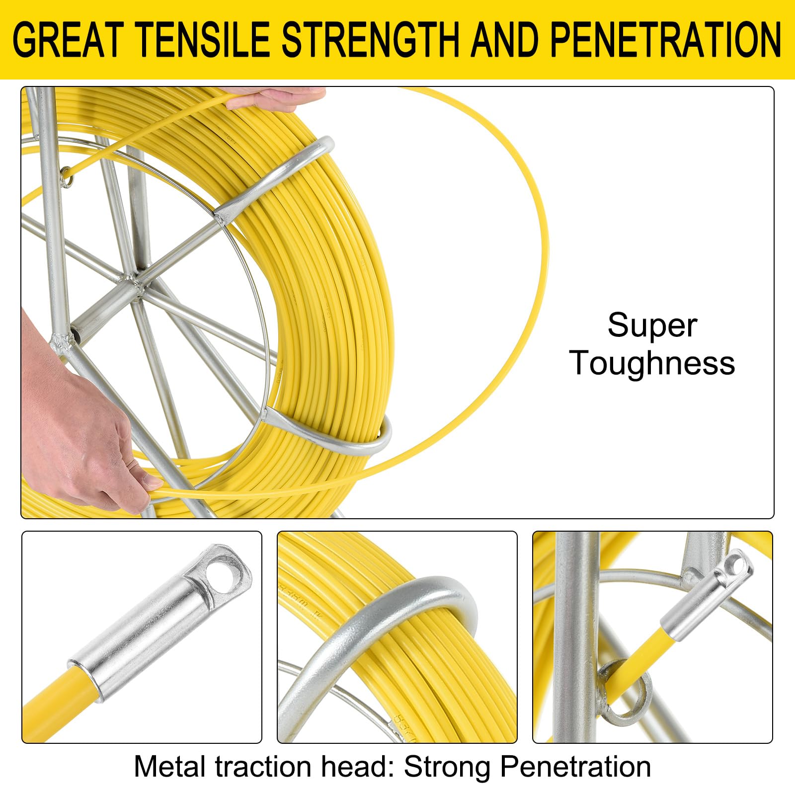 Meccanity 75M/246FT Fiberglass Wire Puller - Duct Fish Tape, Cable Rodder for Pipeline Dredging & Power Construction | Heavy-Duty Wire Pulling Tool with Wheel Stand | Perfect for Electricians, Plumbers & Cable Installation Professionals