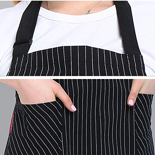 Somotersea Adjustable Bib Kitchen Apron with Pockets - Pinstripe Design for Cooking, Baking & Grilling - Perfect for Chefs, Home Cooks & BBQ Enthusiasts