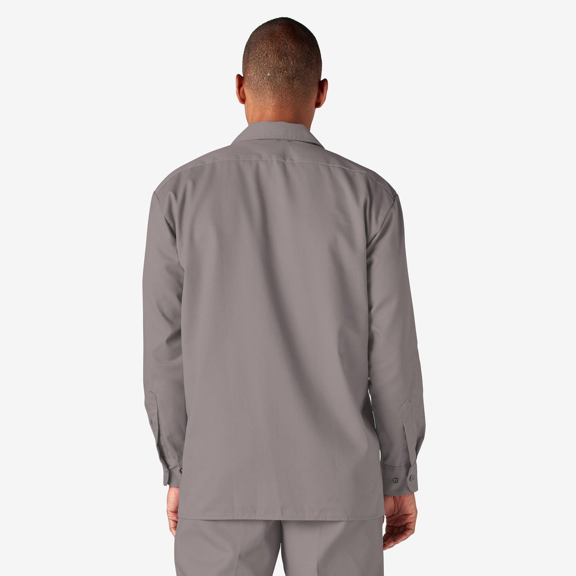 Men's Long Sleeve Work Shirt - Durable Silver Button Down Shirt for Construction, Mechanics & Outdoor Work | Professional Workwear for Men