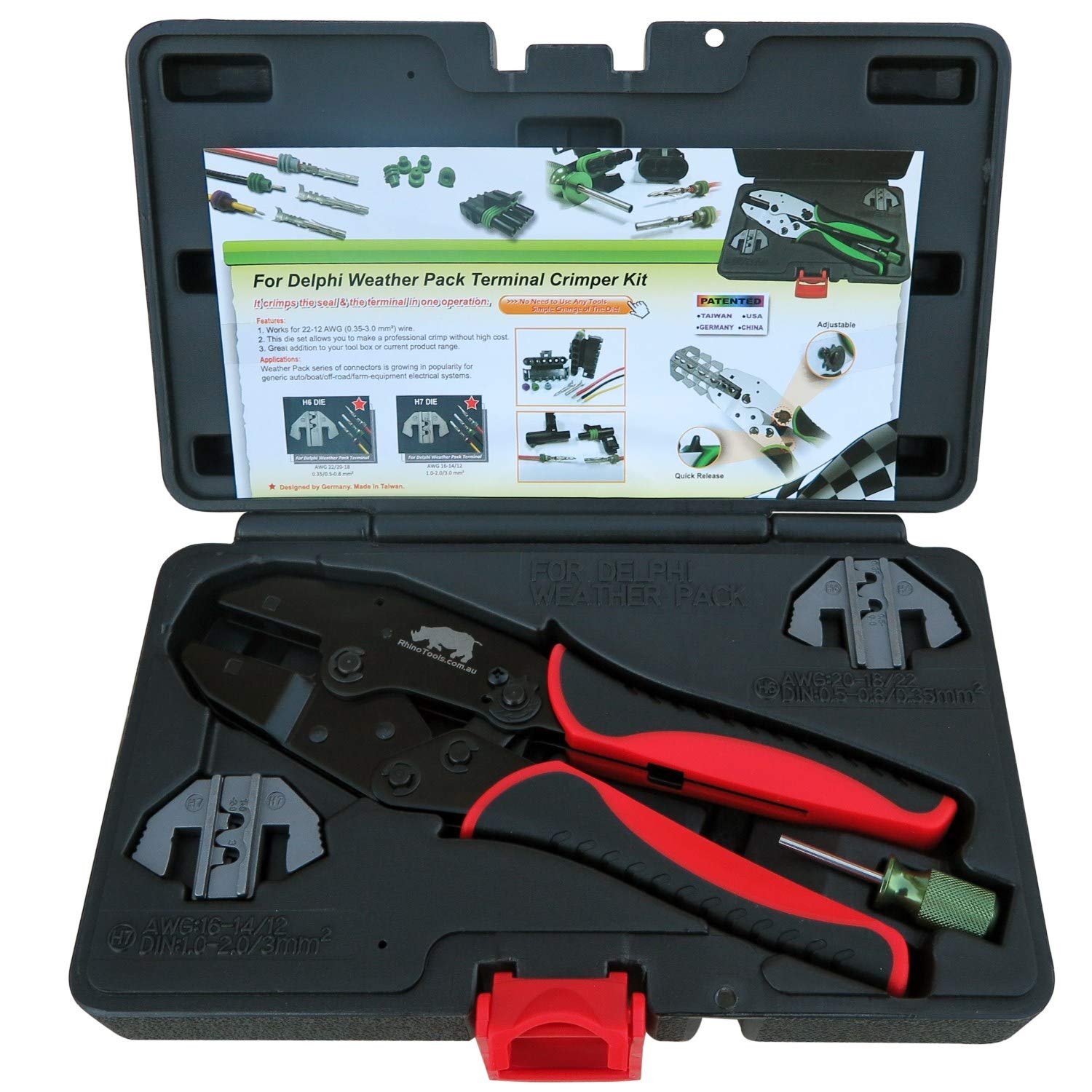 Weather Pack Terminal Crimping Kit - 2 Die Quick Change Ratchet Crimper Tool for Weatherproof Connectors | Professional Automotive Electrical Wiring Repair for Cars, Trucks & Marine Applications
