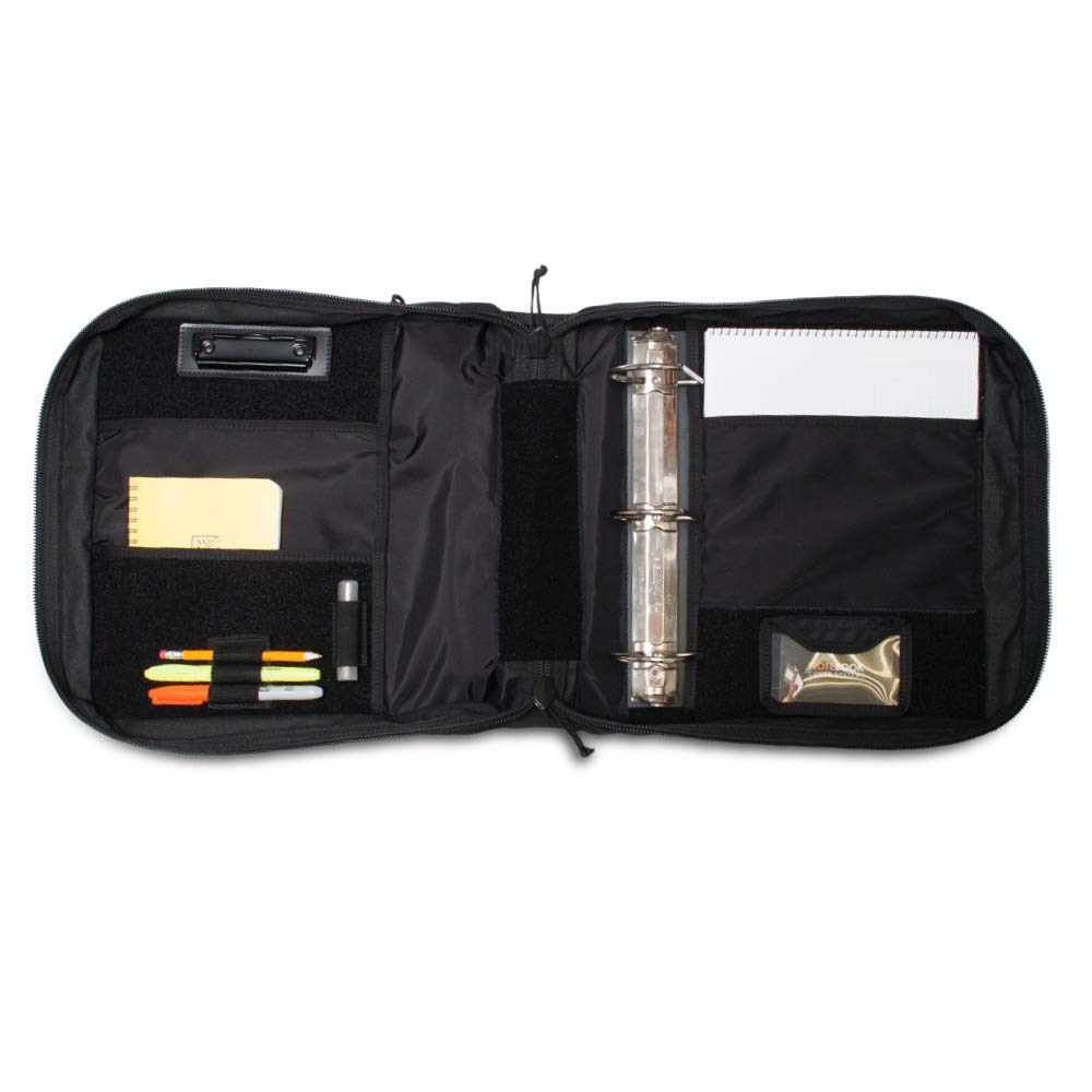 Tactical Notebook Cover - 3-Ring Binder Organizer with Zipper & Leather Handle | Fits 3-4 Inch Binders | Durable Field Notebook for Military, Outdoor & Office Use | Waterproof Tactical Gear (Black)