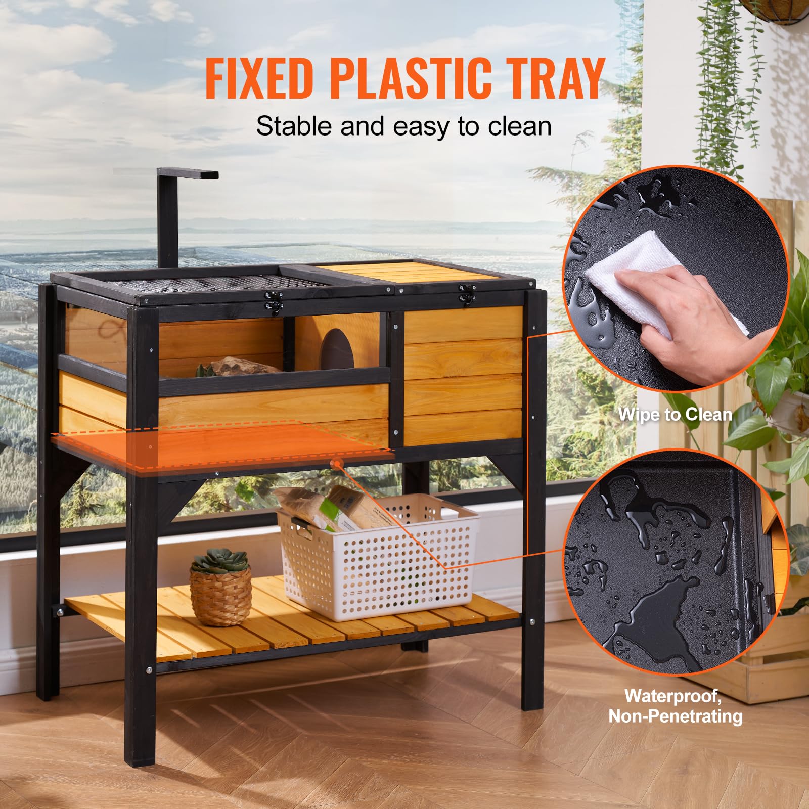 VEVOR Cedar Wooden Tortoise Habitat - Indoor & Outdoor Reptile Enclosure with Light Stand & Legs for Geckos, Lizards, Snakes | Durable Small Animal Cage for Pet Turtles & Tortoises - Perfect for Backyard Gardens, Terrariums & Reptile Shelters