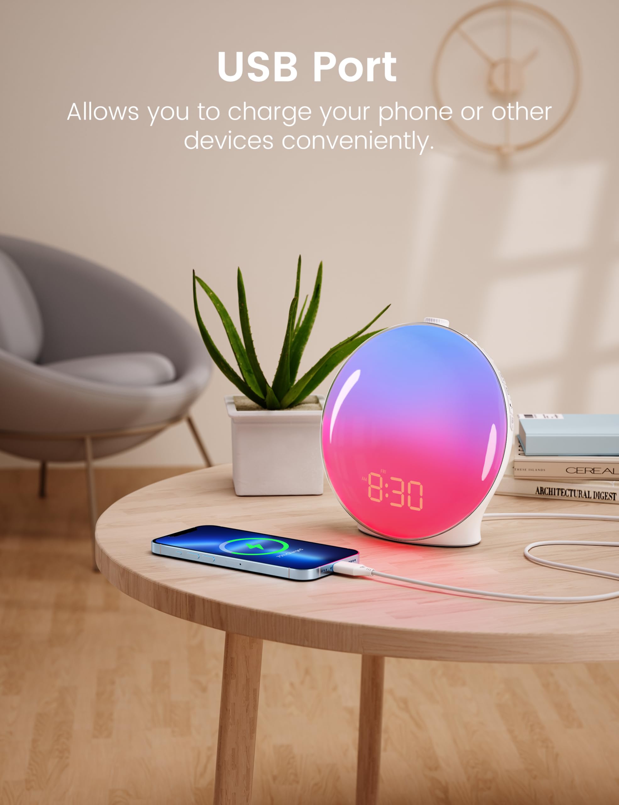 Sunrise Alarm Clock for Heavy Sleepers - Wake Up Light with Sunrise Simulation, Dual Alarms, FM Radio & 8 Natural Sounds | 14 Color LED Night Light for Bedroom | Perfect for Adults, Kids & Light Therapy