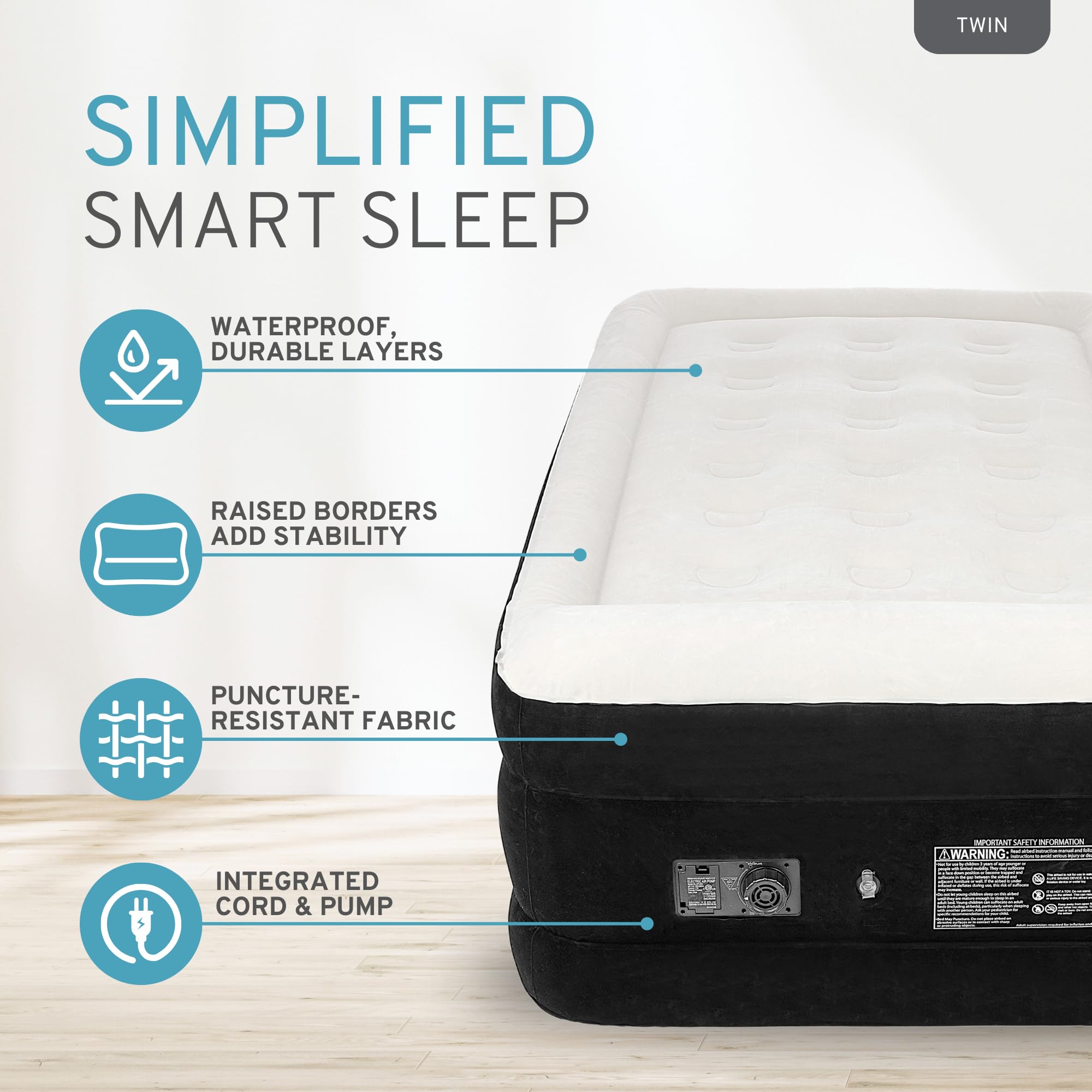 Luxury Pillow Top Twin Size Air Mattress with Built-in Pump - 20