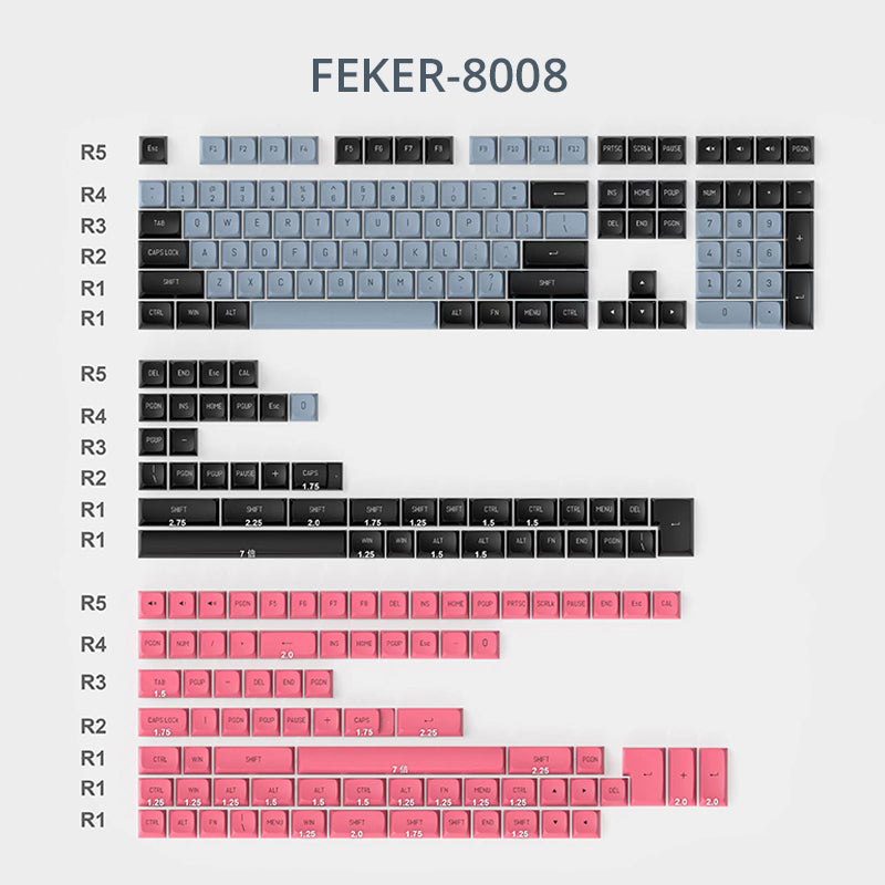 FEKER 226 Keys CSA Profile PBT Doubleshot Keycaps Set for Mechanical Keyboards - Perfect for Gaming, Typing & Custom Builds (Black/White)