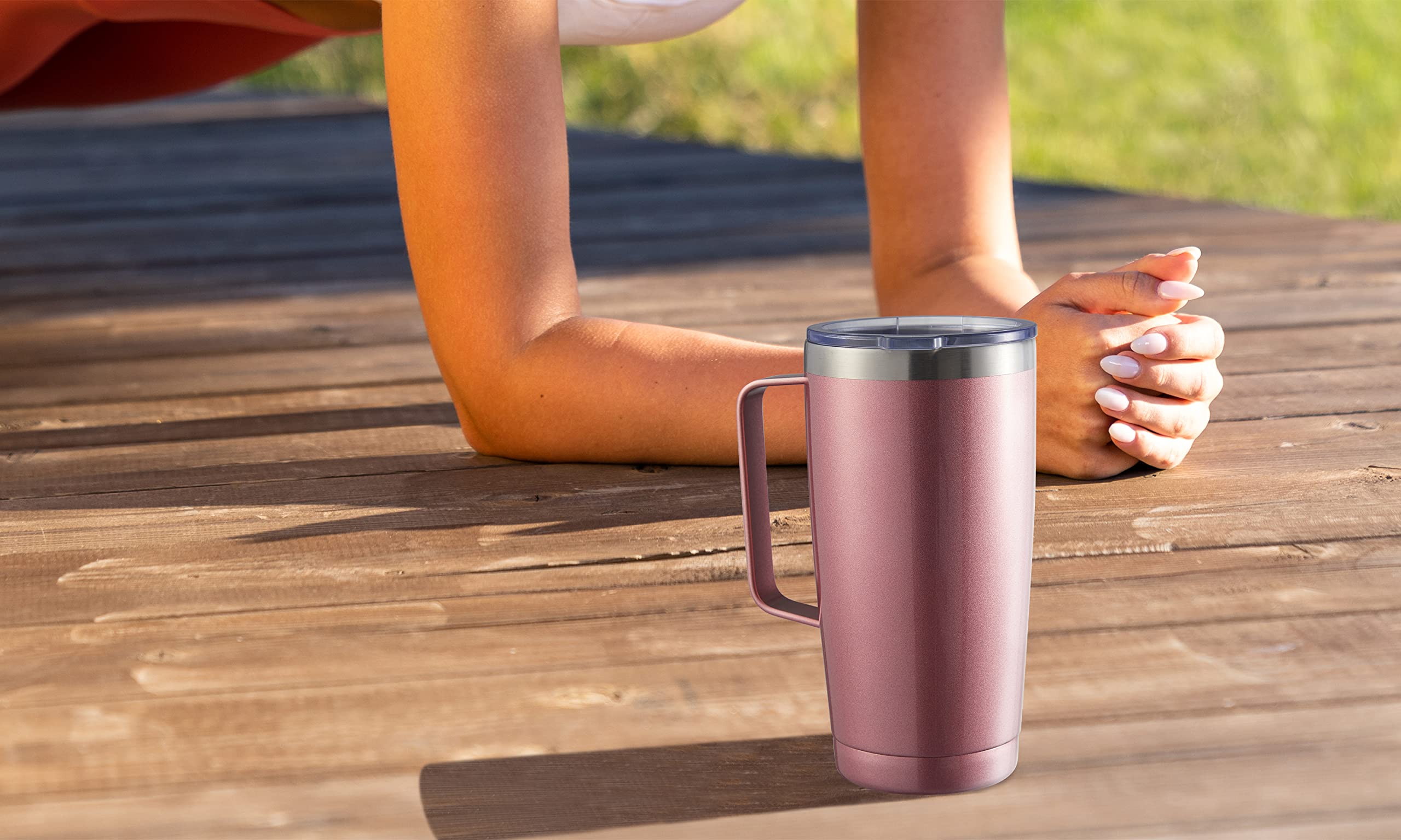 CIVAGO 20 oz Stainless Steel Tumbler with Lid & Straw - Double Wall Vacuum Insulated Travel Mug for Hot & Cold Drinks - Leakproof Coffee Cup with Handle - Perfect for Office, Gym, Hiking & Car Commute - Navy Blue