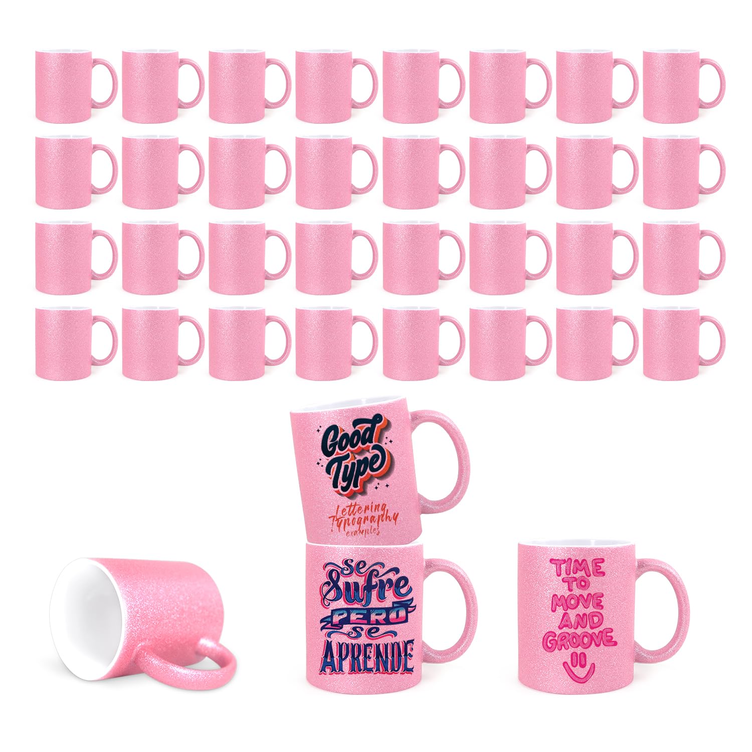 36 Pack 11oz Glitter Sublimation Mugs - Blank Coated Ceramic Coffee Cups for DIY Printing | Perfect for Coffee, Tea, Milk, Gifts & Custom Promotional Items (Pink)
