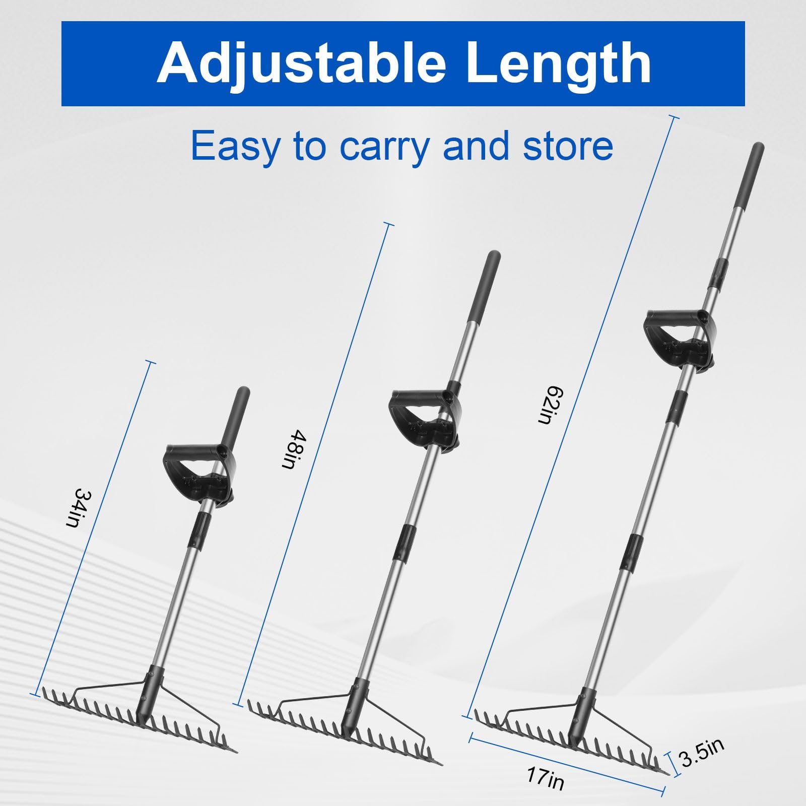 Heavy Duty Bow Rake - 17 Steel Tines Metal Head Garden Rake with Ergonomic Back-Saving Handle for Loosening Soil, Gathering Leaves, Leveling Lawn, and Landscaping - Perfect for Gardening, Farming, and Yard Maintenance