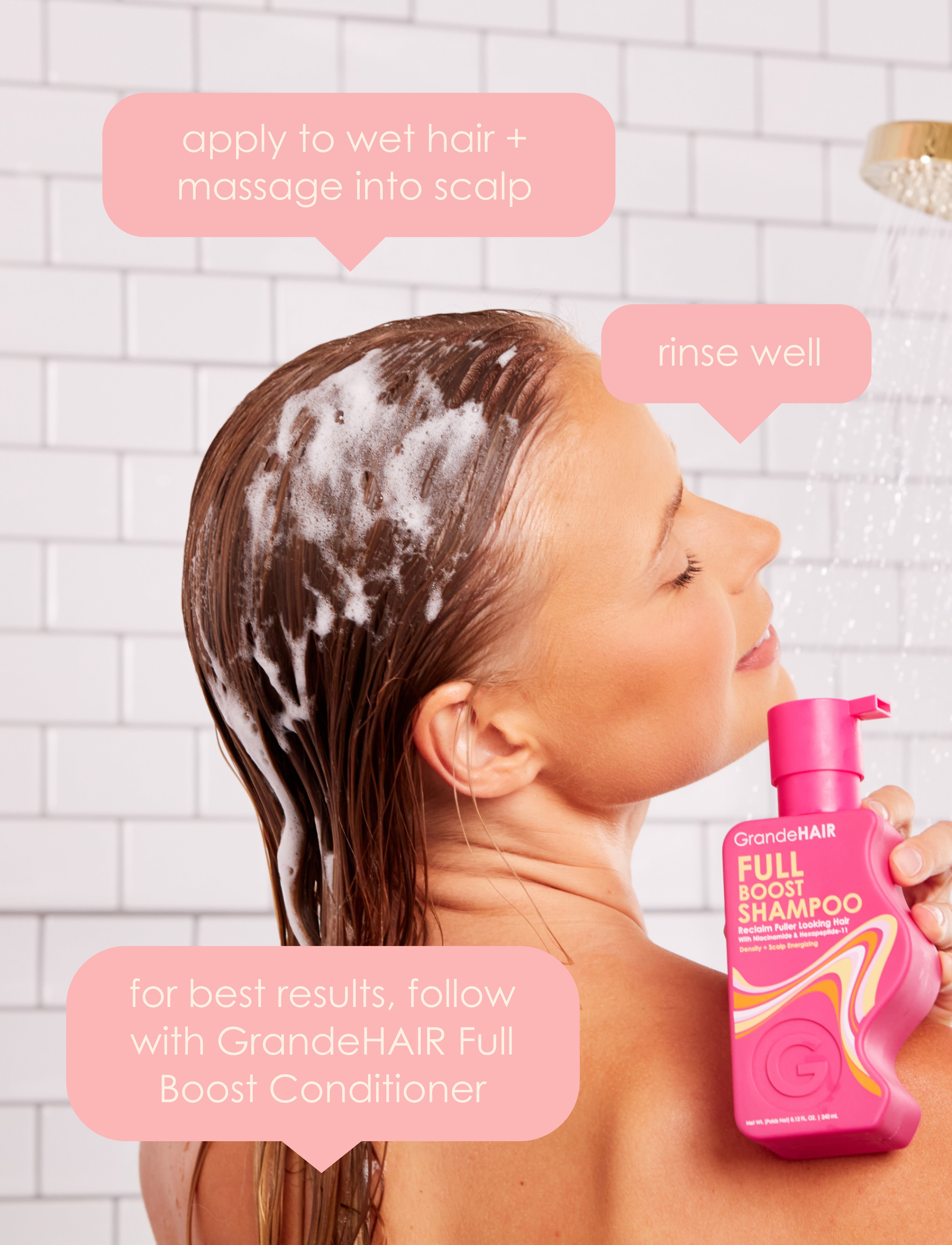 GrandeHair Full Boost Shampoo for Hair Growth & Volume - Sulfate-Free, Biotin-Infused Formula for Thicker, Healthier Hair - Perfect for Daily Use & Damaged Hair Repair