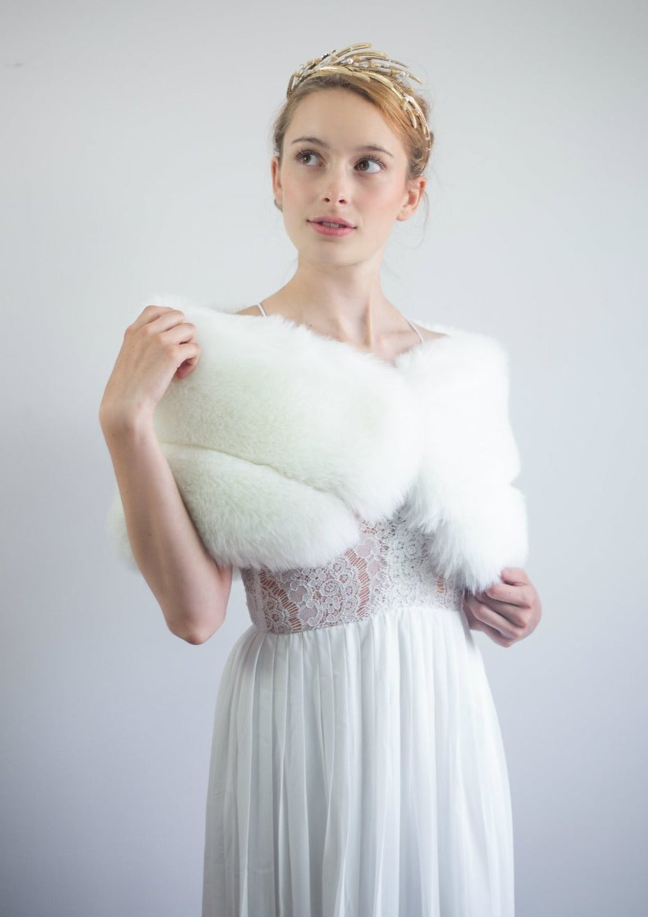 Ivory White Fur Wrap - Soft & Luxurious Winter Shawl (Penelope Wht01) | Perfect for Weddings, Parties & Cold Weather Fashion
